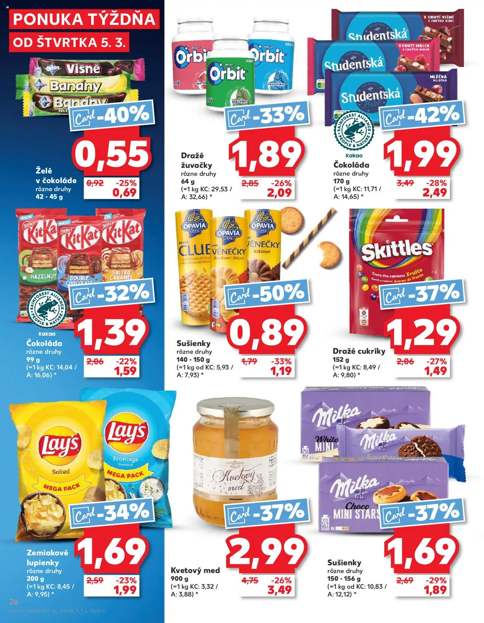 Kaufland SK akciós ujság - amely érvényes a következő dátumtól: 2026.03.05. | Oldal: 26 | Termékek: Orbit, Milka, Kakaó, KitKat