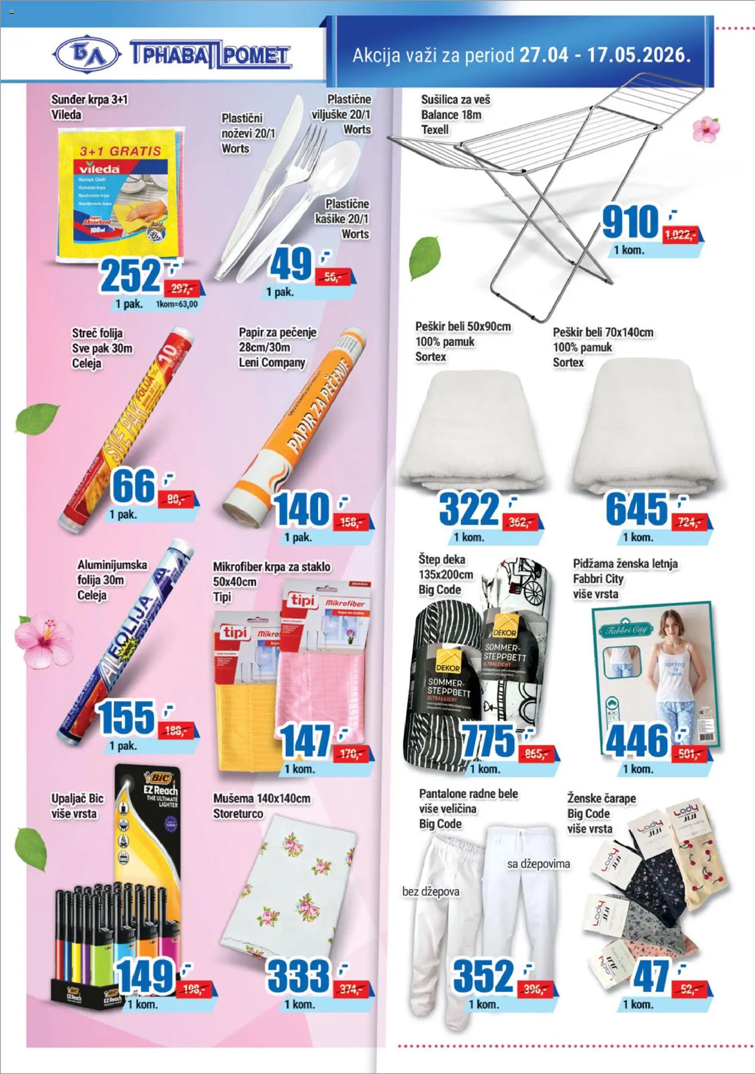 Trnava Promet katalog - važi od 27.04.2026 | Strana: 16 | Proizvode: Mikrofiber krpa, Peškir, Vileda, Sušilica za veš