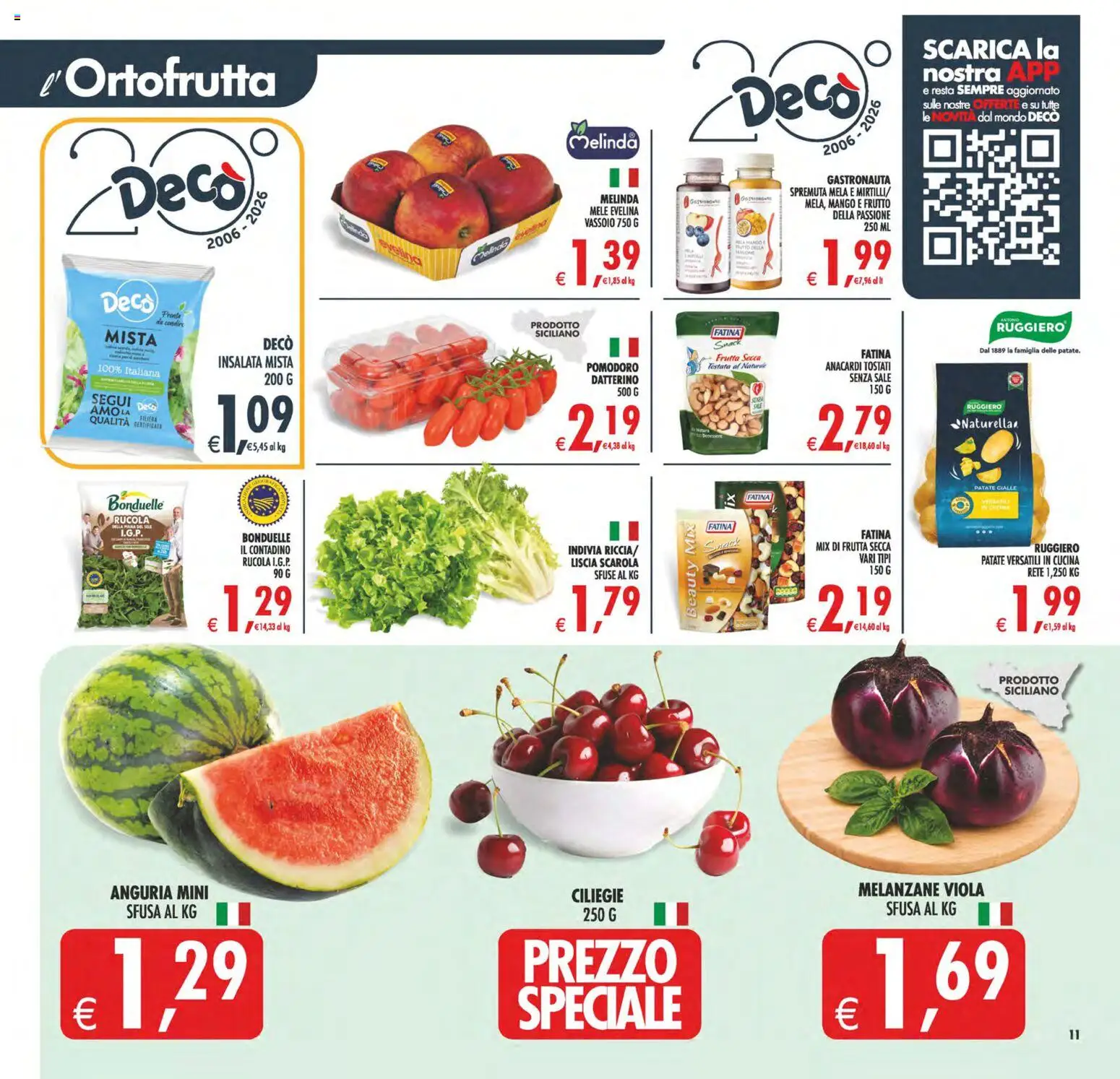 Volantino Decò del 29.05.2026 | Pagina: 11 | Prodotti: Frutta, Pomodoro, Melanzane, Vassoio