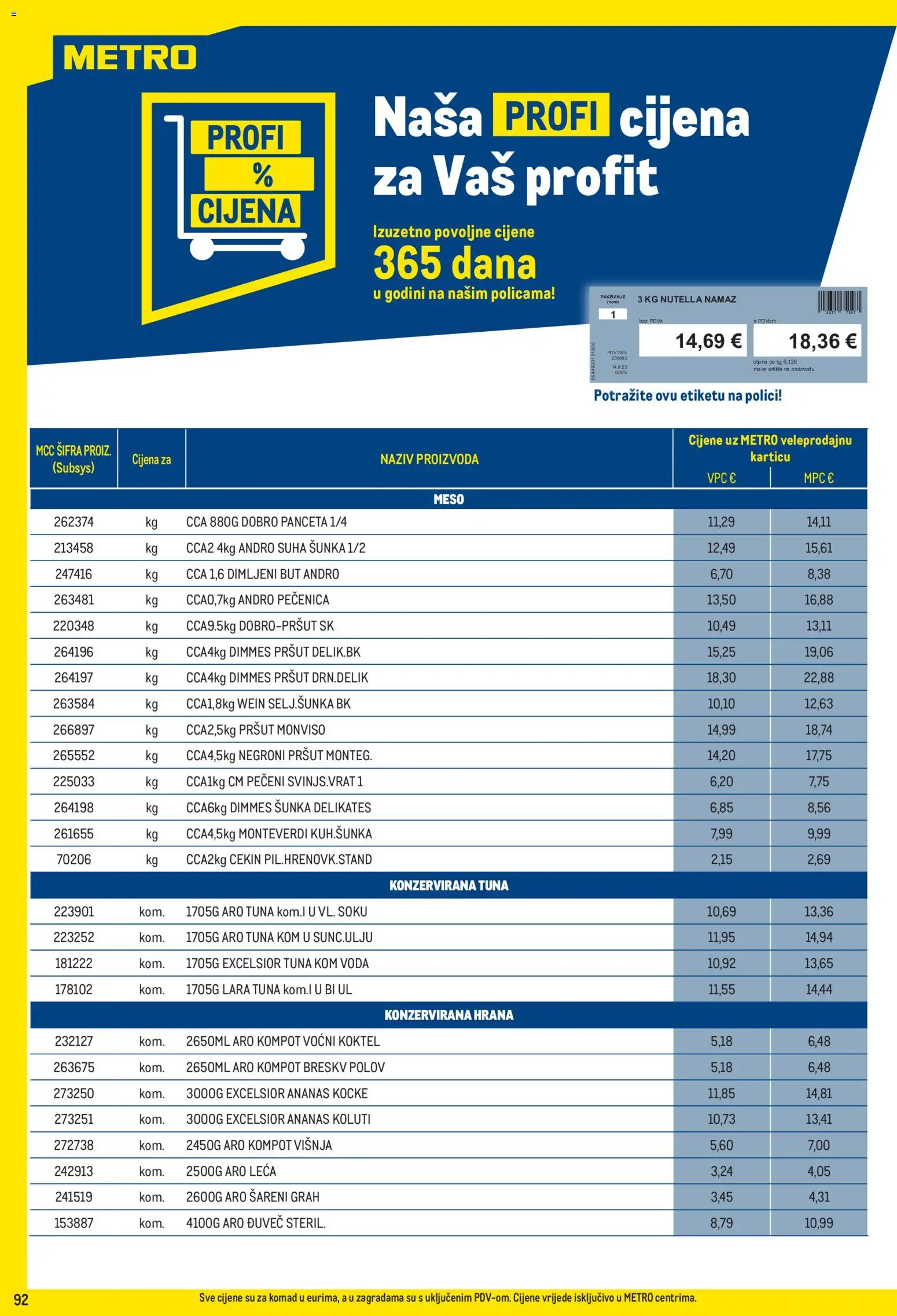 Metro katalog | vrijedi od 01.09.2026 | Stranica: 92 | Proizvodi: Pršut, Dimljeni but, Tuna, Namaz
