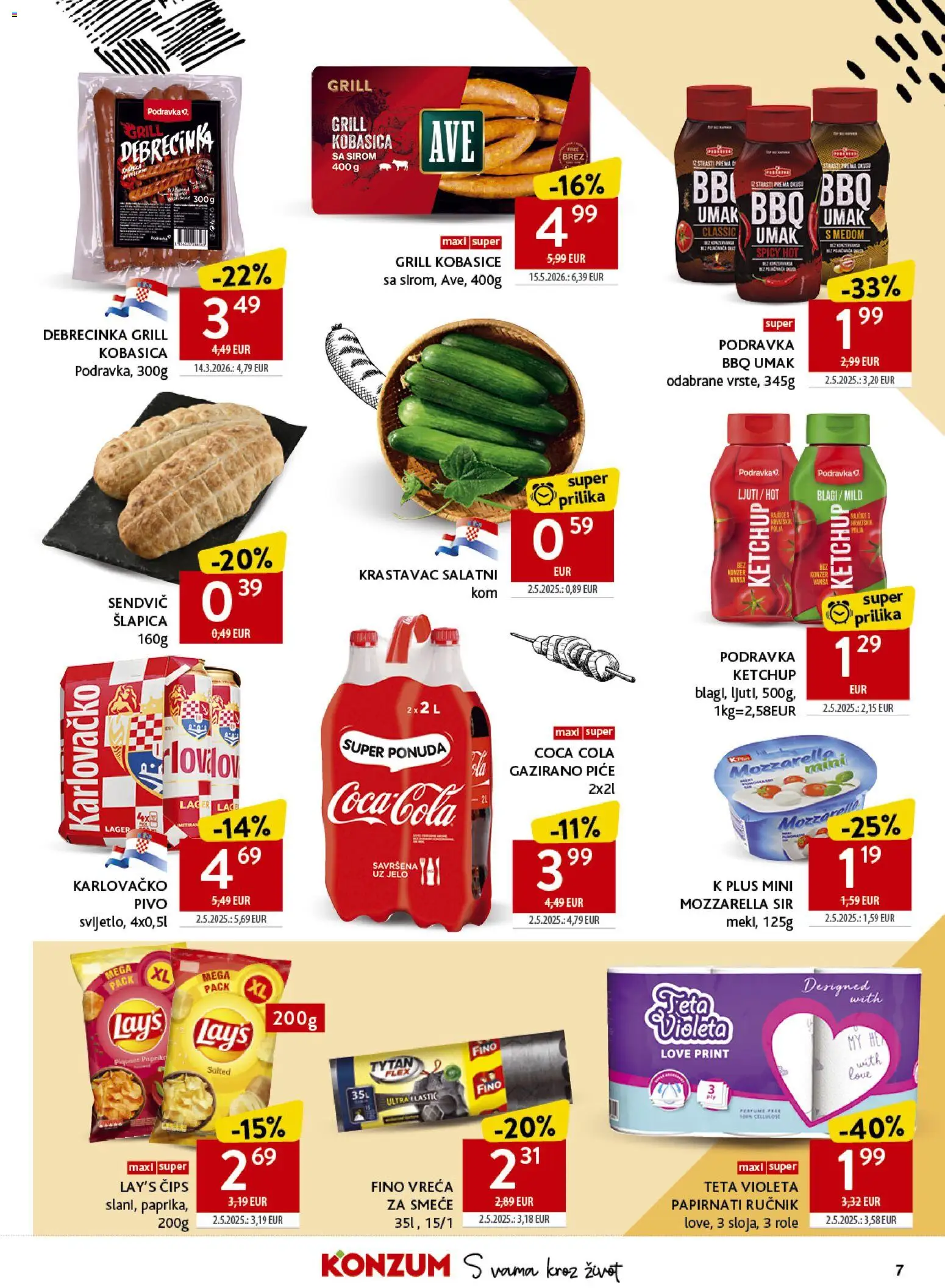 Konzum katalog | vrijedi od 17.06.2026 | Stranica: 7 | Proizvodi: Role, Mozzarella, Čips, Umak