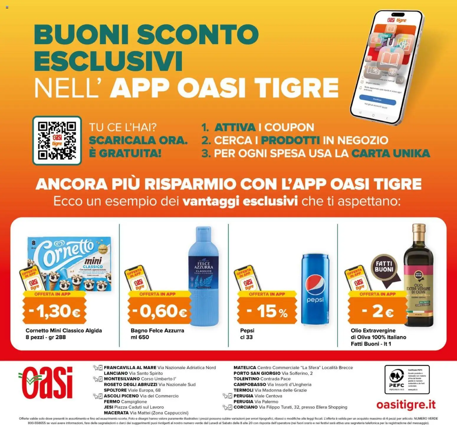 Volantino Oasi del 21/08/2026 | Pagina: 32 | Prodotti: Cornetto, Olio, Pepsi, Bagno