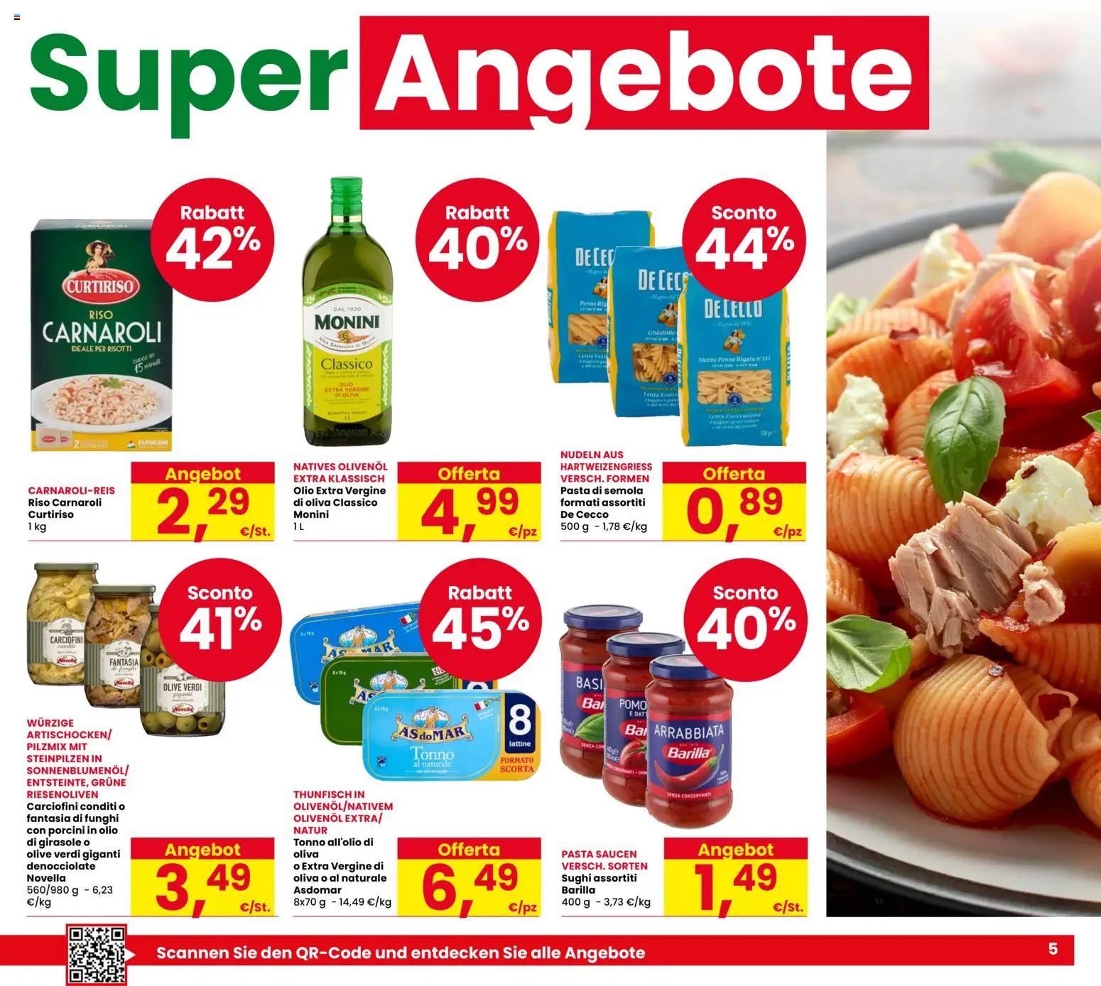 Volantino Eurospar del 20/08/2026 | Pagina: 5 | Prodotti: Riso Carnaroli, Pasta, Barilla, Olio extra vergine