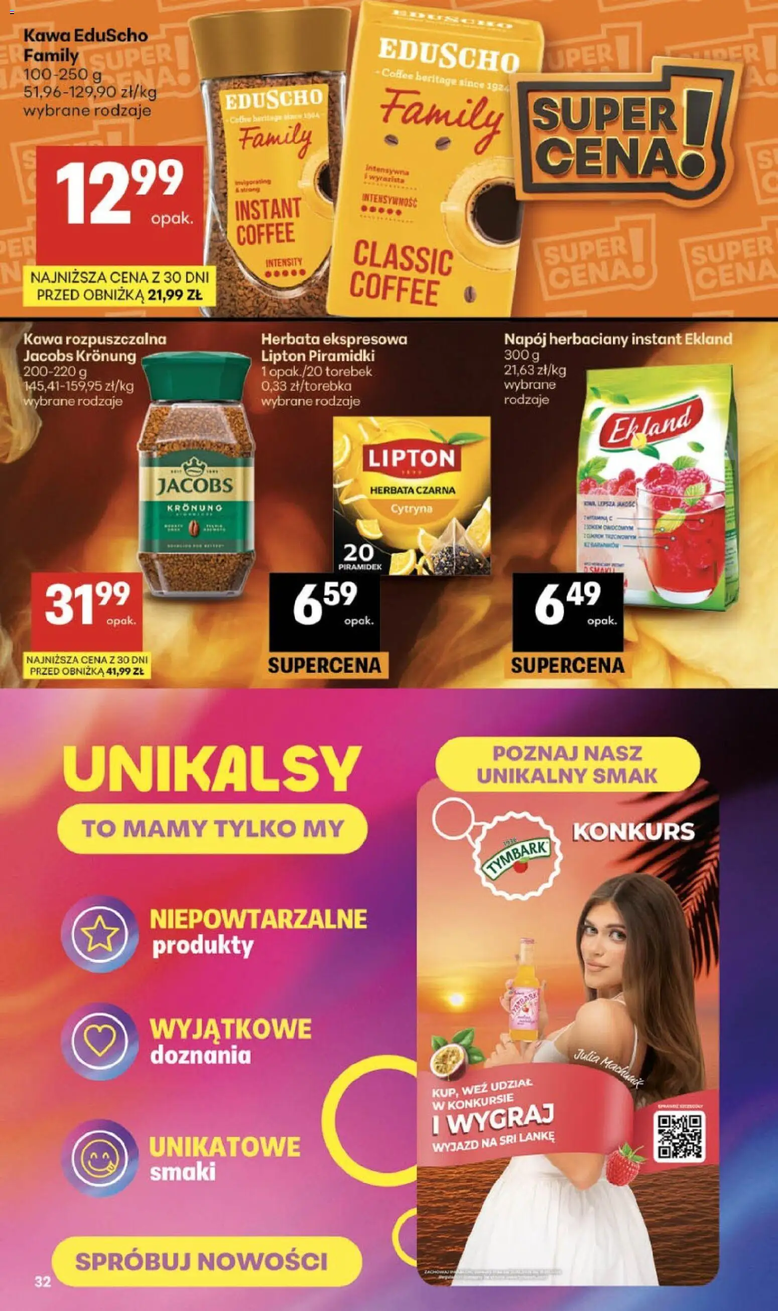 Delikatesy Centrum gazetka - Sklepy Własne od 03.09.2026 | Strona: 32 | Produkty: Tymbark, Jacobs, Kawa rozpuszczalna, Herbata