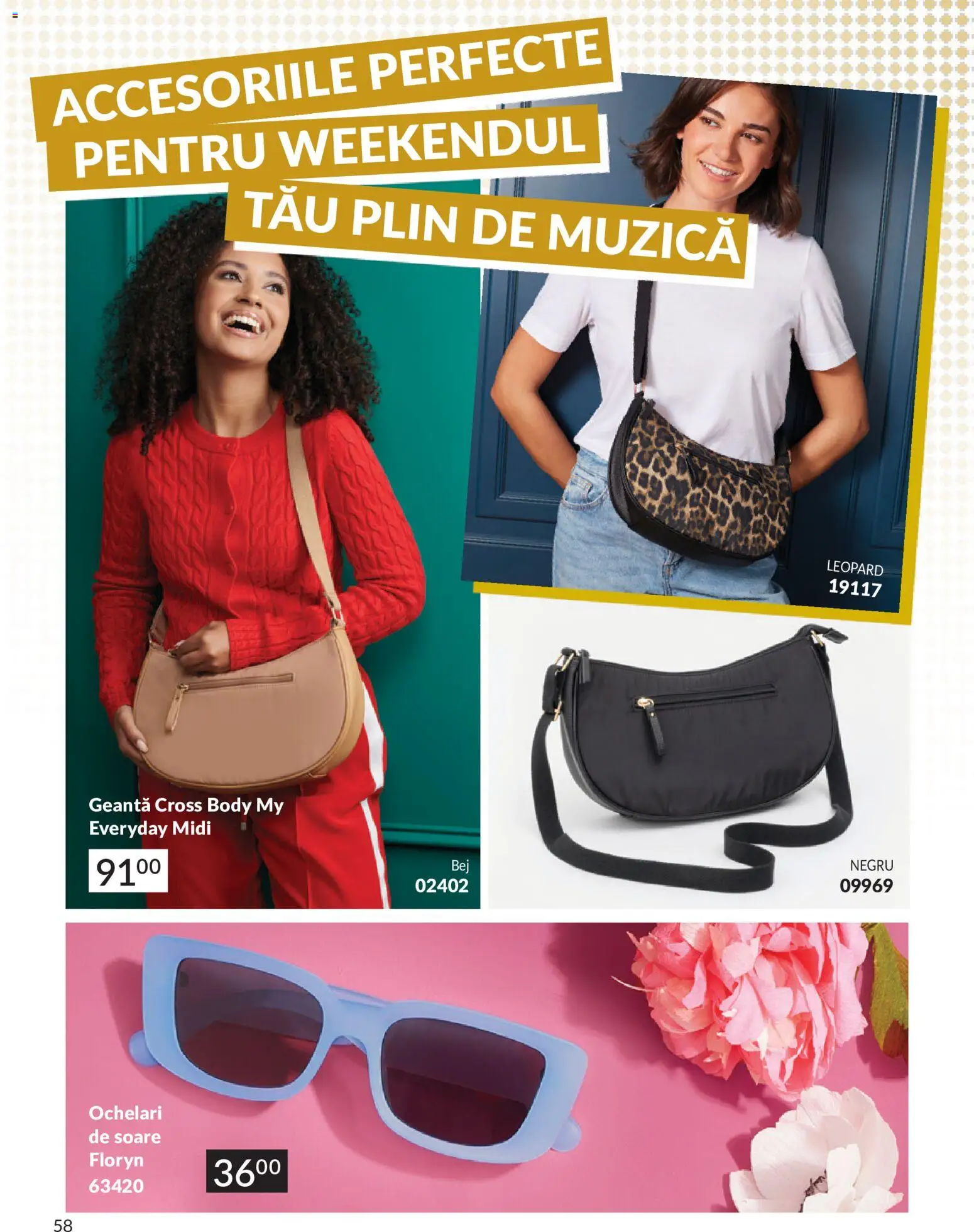 Noul catalog Avon – valabil de la 09.07.2026 | Pagină: 58 | Produse: Ochelari, Geantă, Ochelari de soare, Body