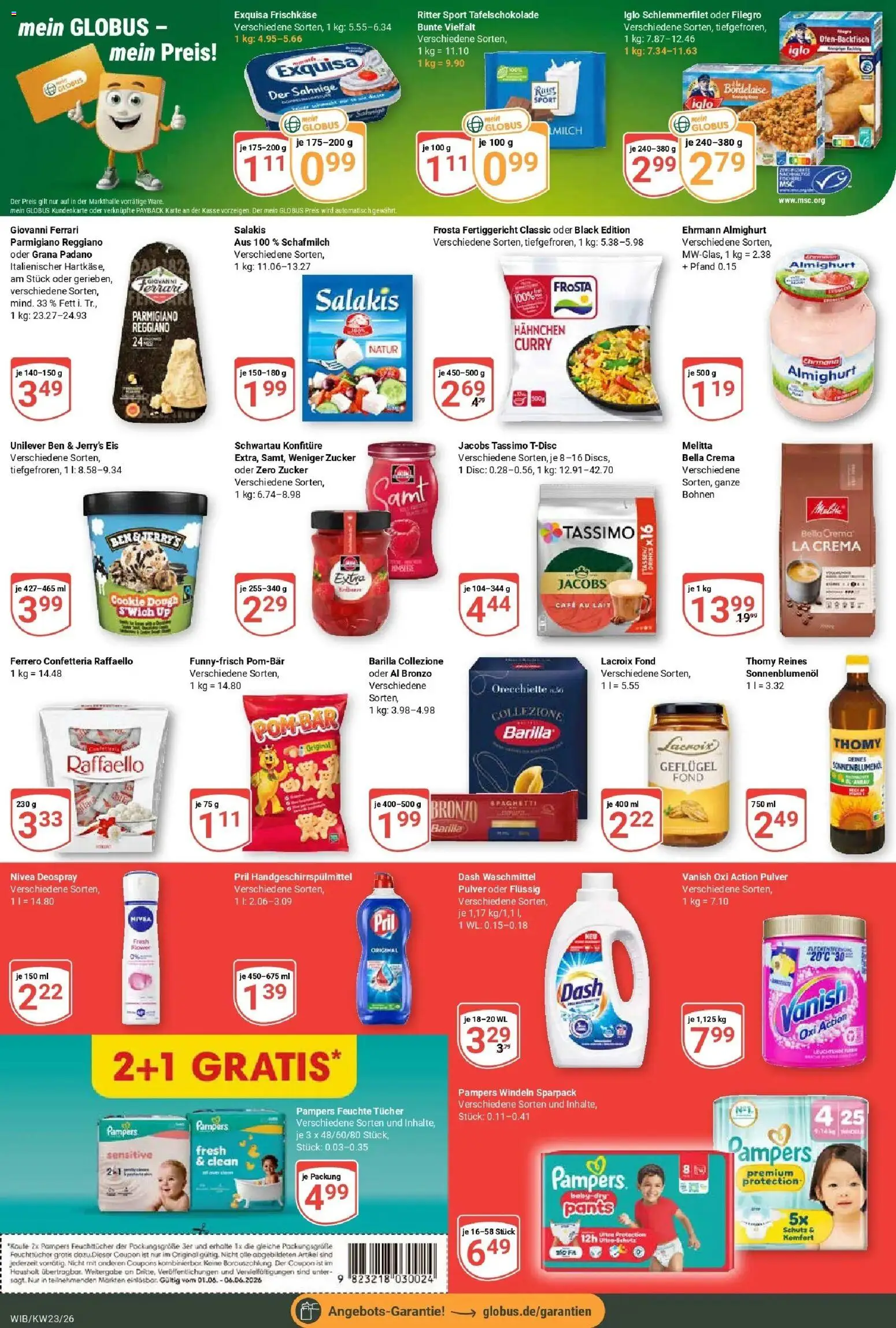 Globus Prospekt Wiesbaden-Nordenstadt – gültig ab 01.06.2026 | Seite: 3 | Produkte: Pampers, Waschmittel, Pril, Iglo schlemmerfilet