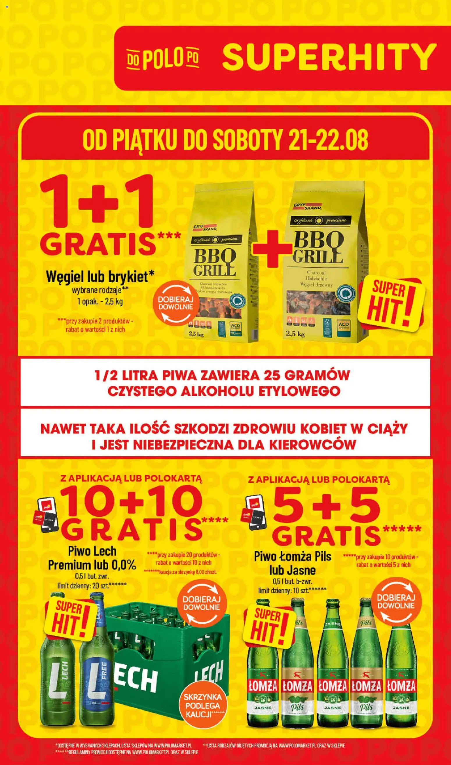 POLOmarket gazetka - Super Hity od 21.08.2026 | Strona: 1 | Produkty: Lech, Węgiel drzewny, Grill, Piwo