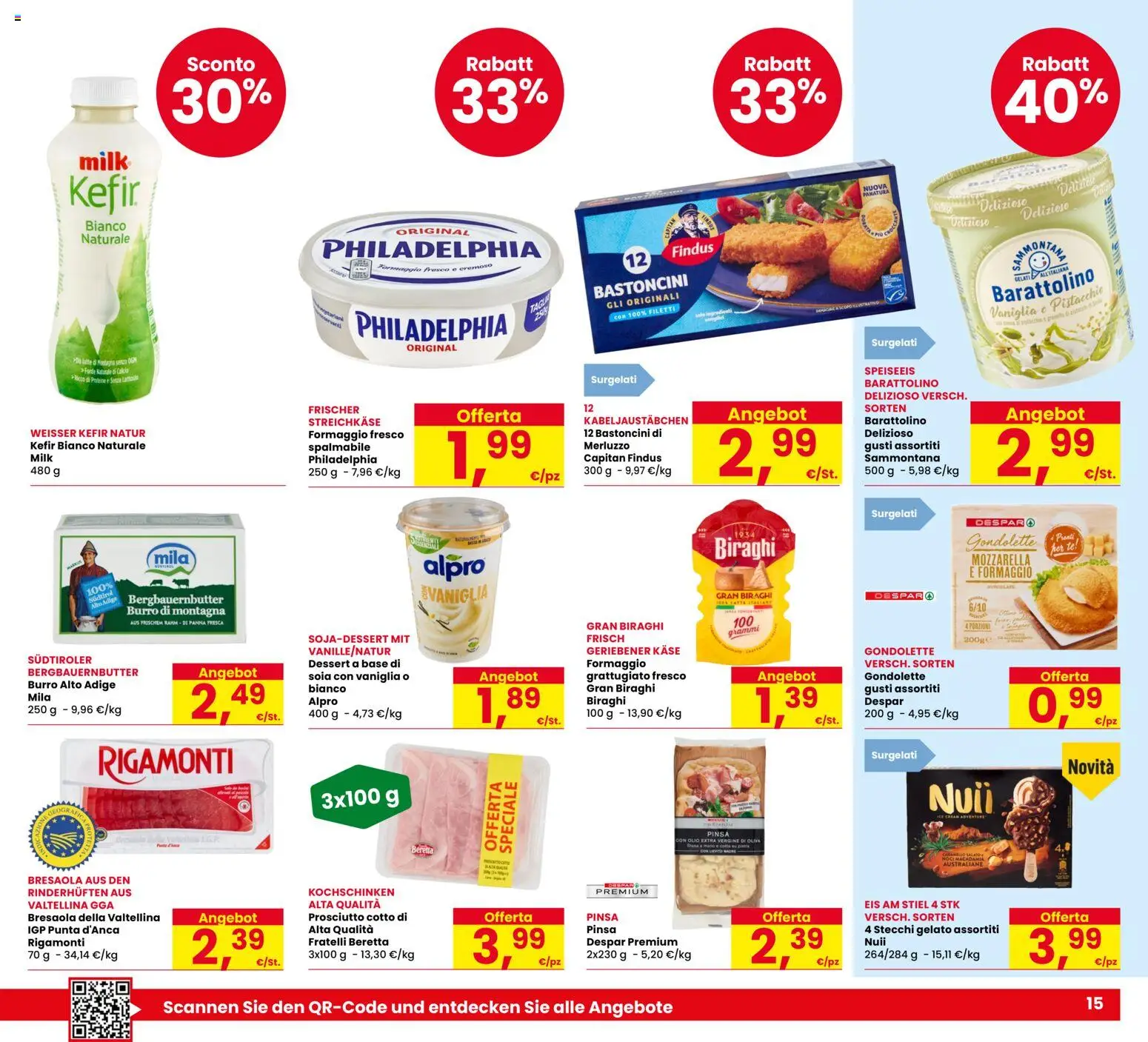 Volantino Eurospar del 20/08/2026 | Pagina: 15 | Prodotti: Kefir, Bresaola, Gelato, Latte
