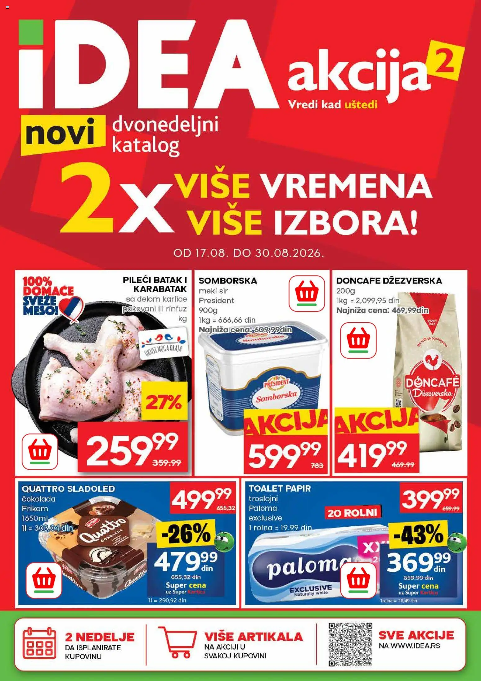 Idea katalog - važi od 17.08.2026 | Strana: 1 | Proizvode: Doncafe, Pileći batak, Čokolada, Meki sir