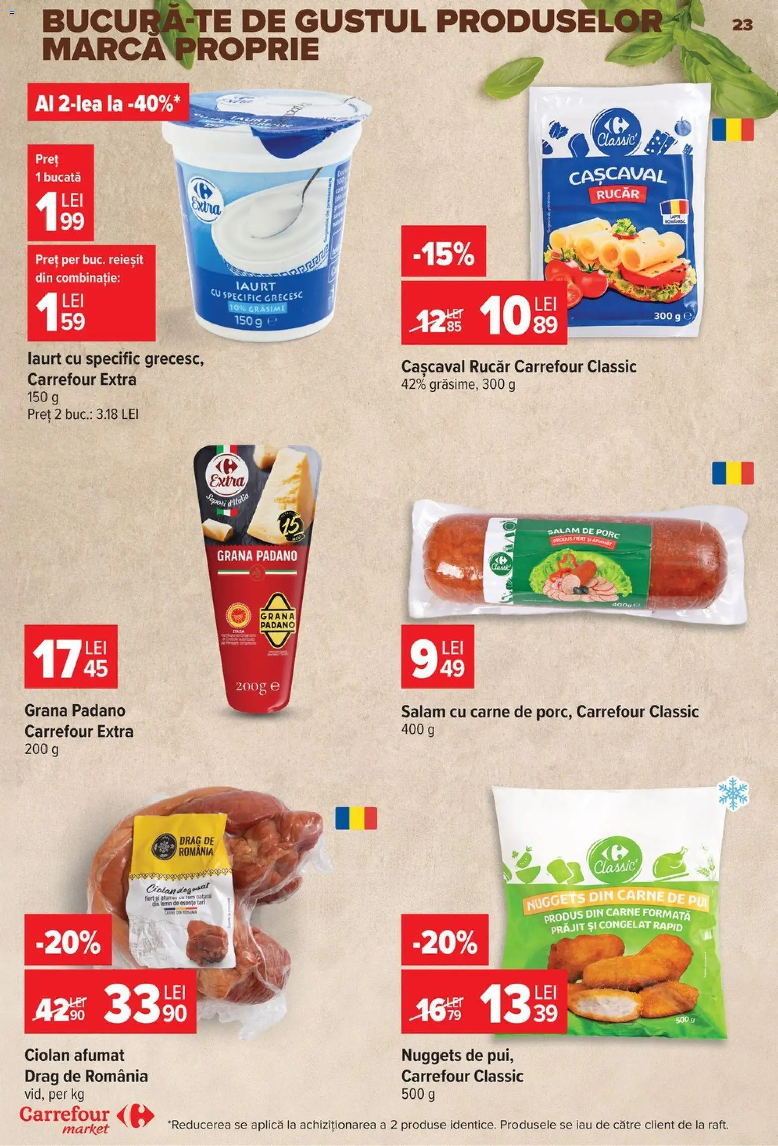 Noul catalog Carrefour – valabil de la 19.08.2026 | Pagină: 23 | Produse: Aplică, Cașcaval, Iaurt, Salam