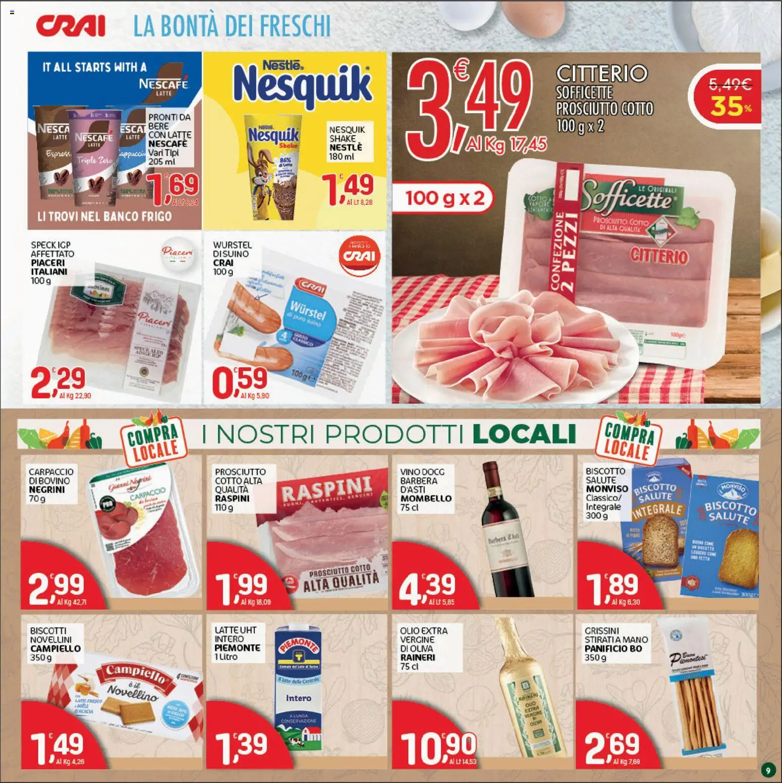 Volantino CRAI del 06/08/2026 | Pagina: 9 | Prodotti: Biscotti, Suino, Latte, Wurstel