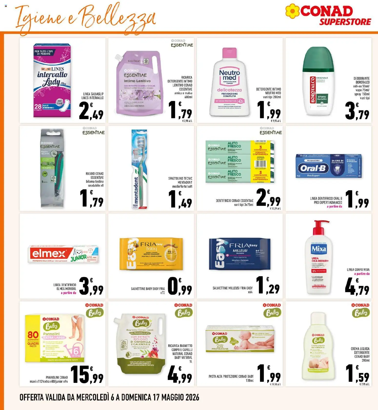 Volantino Conad del 06.05.2026 | Pagina: 26 | Prodotti: Deodorante, Latte, Bagnetto, Profumo