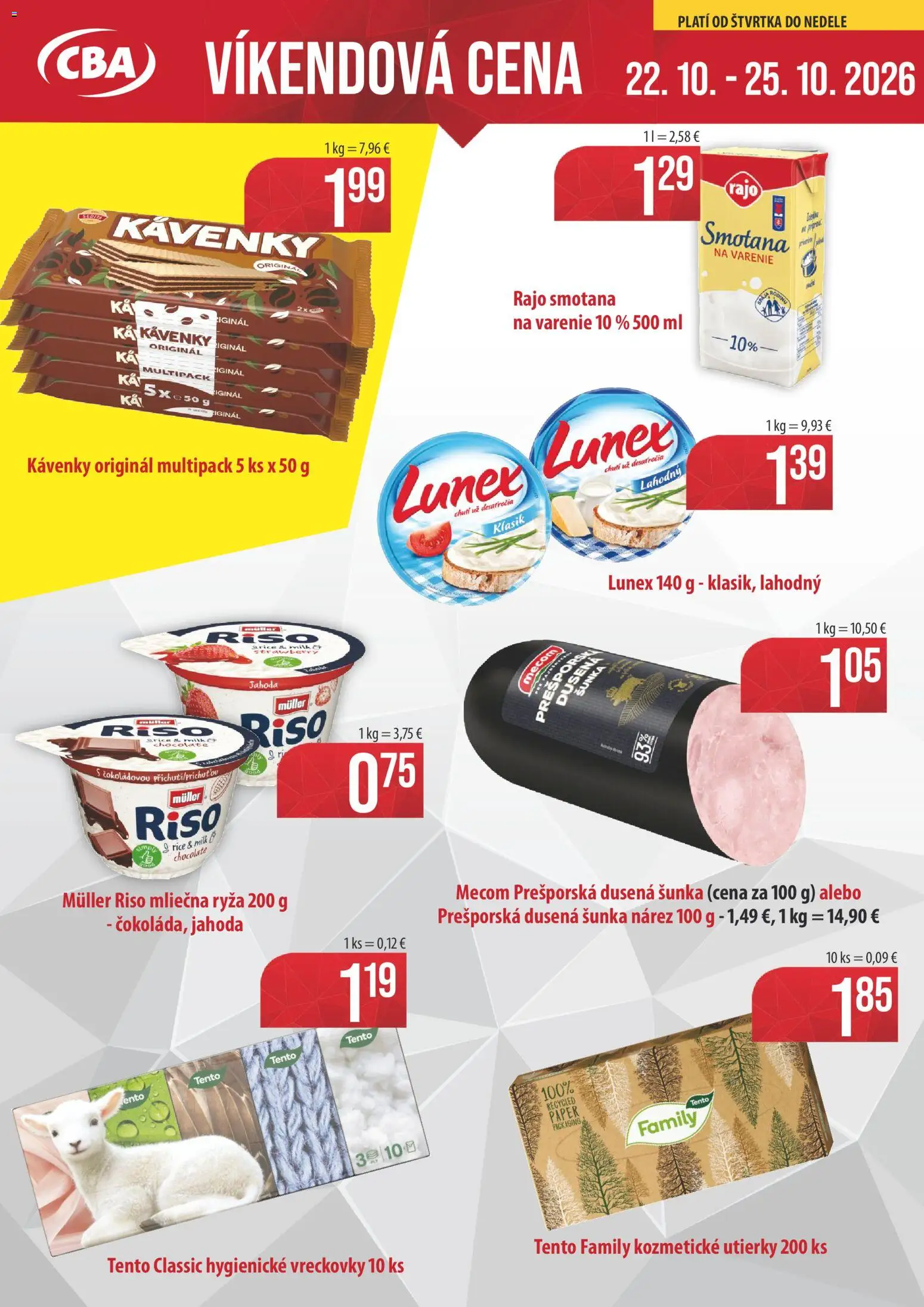 Nové CBA Verex akcie – leták je platný od 22.10.2026 | Strana: 1 | Produkty: Ryža, Smotana, Mliečna ryža, Utierky