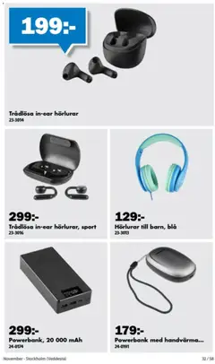 Biltema erbjudanden November - Förhandsvisning av reklamblad från butik Biltema aktuell från 23/10/2026 | Sida: 33 | Produkter: Hörlurar, Powerbank