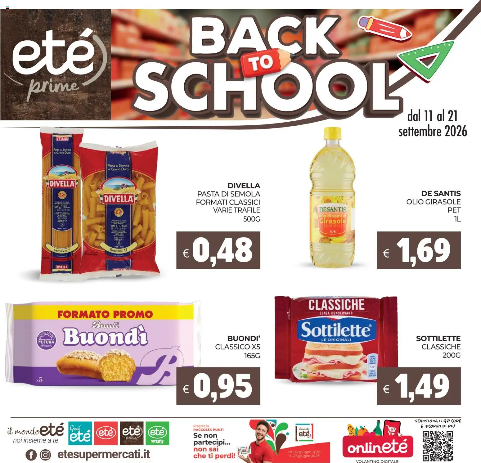 Volantino Eté del 11/09/2026 | Pagina: 1 | Prodotti: Rigatoni, Pasta di semola, Olio, Pasta