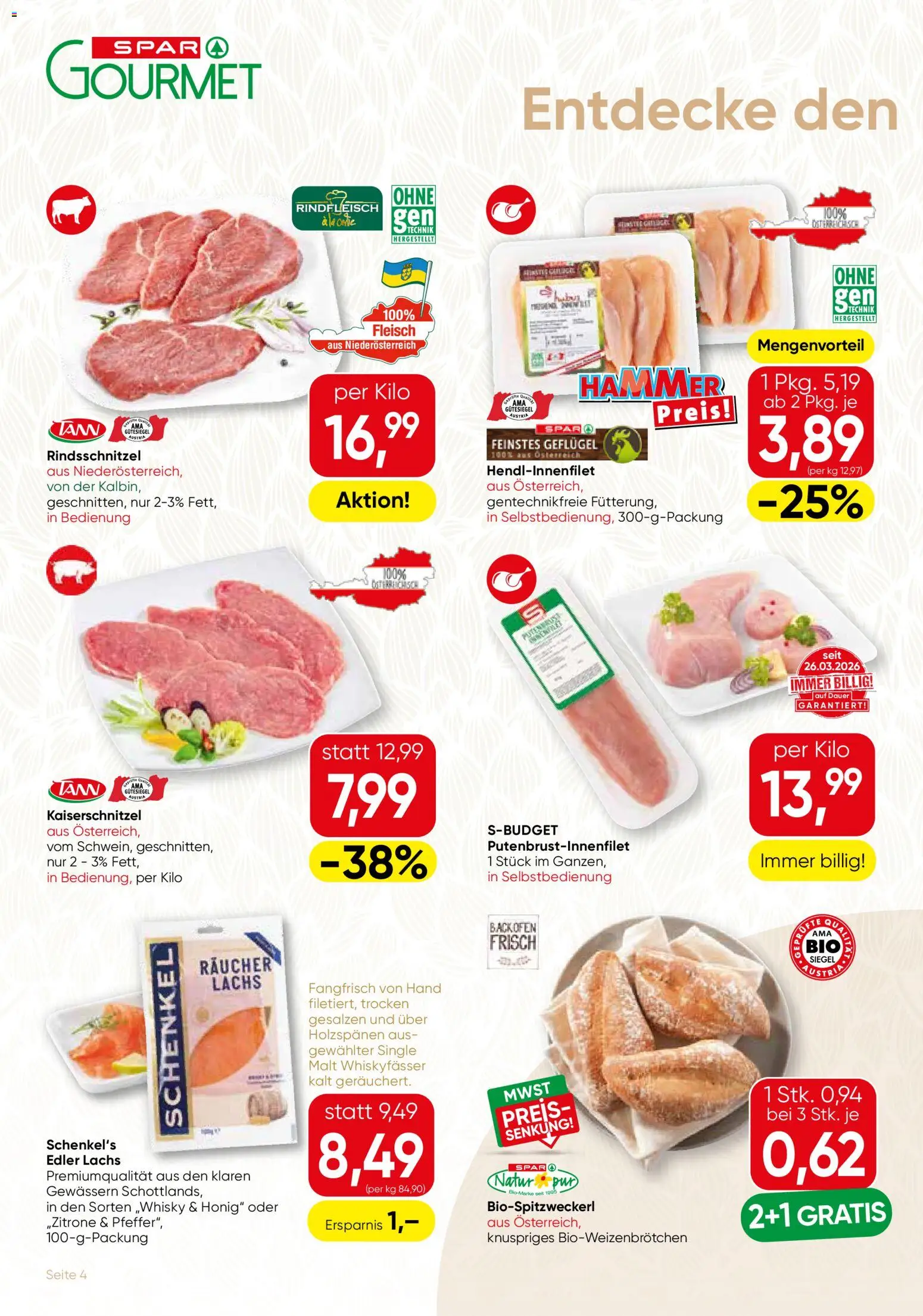 SPAR Gourmet Flugblatt gültig ab 01.10.2026 | Seite: 4 | Produkte: Putenbrust, Rindfleisch