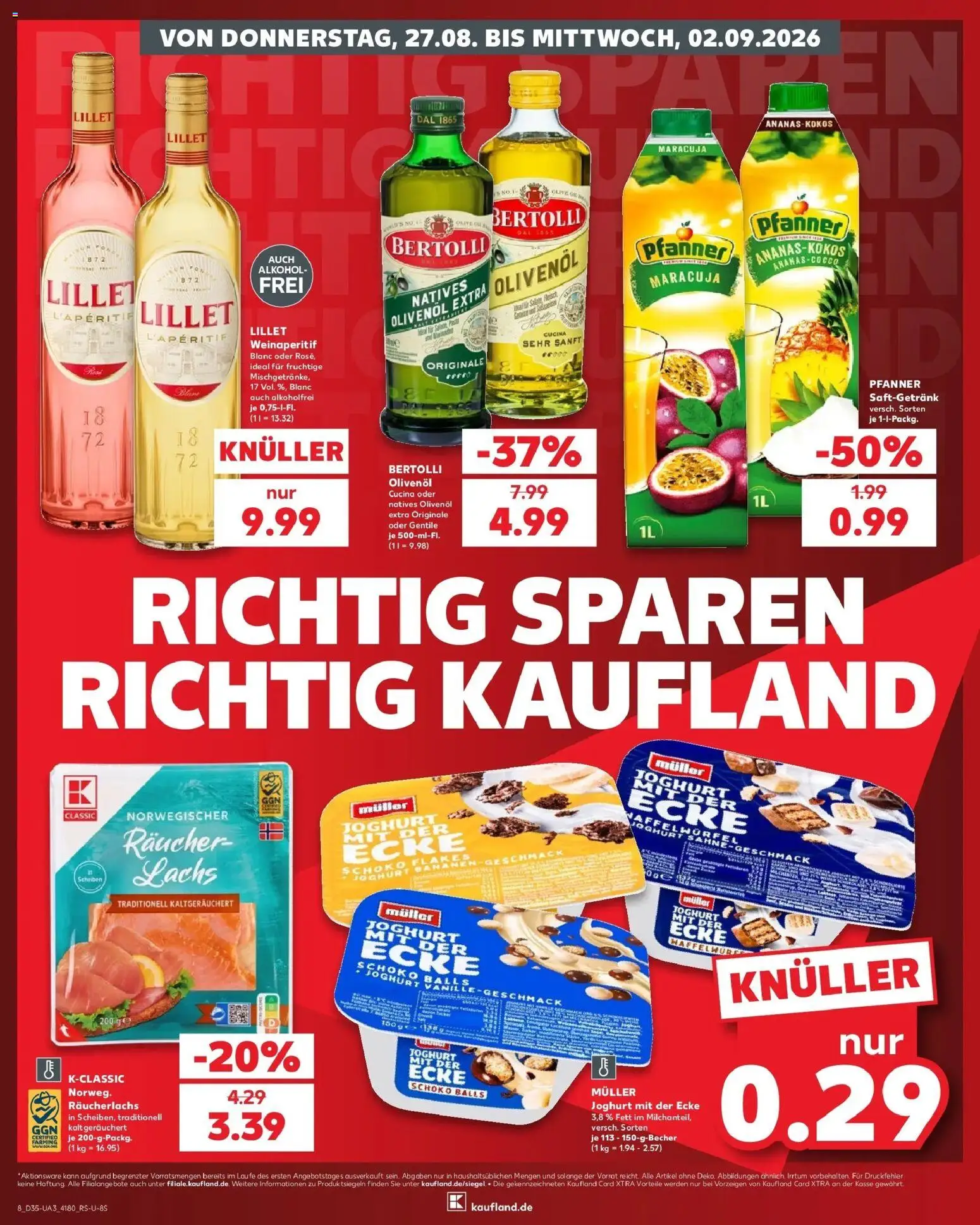 Prospekt Kaufland ab 27.08.2026 » Angebote Online zum Blättern | Seite: 8 | Produkte: Olivenol, Bananen, Lachs, Alkohol