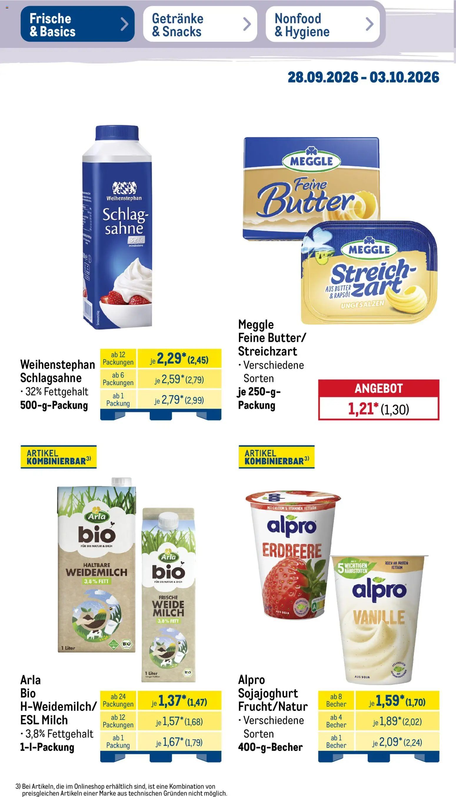Metro Prospekt – gültig ab 28.09.2026 | Seite: 14 | Produkte: Schlagsahne, Milch, Butter, Rapsöl