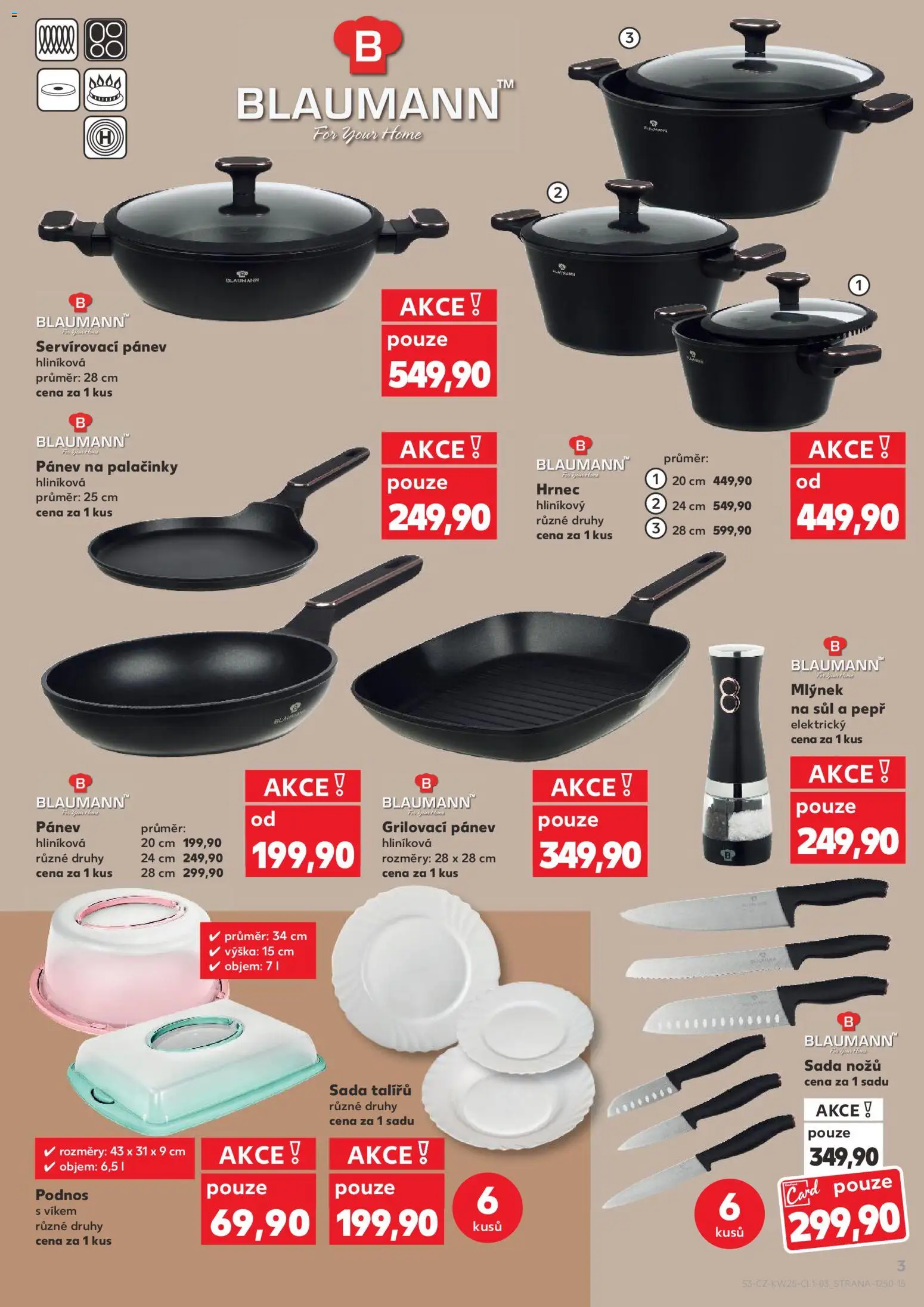 Kaufland leták - Praha 8 od 17.06.2026 | Strana: 3 | Produkty: Podnos, Hrnec, Palačinky, Sada talířů