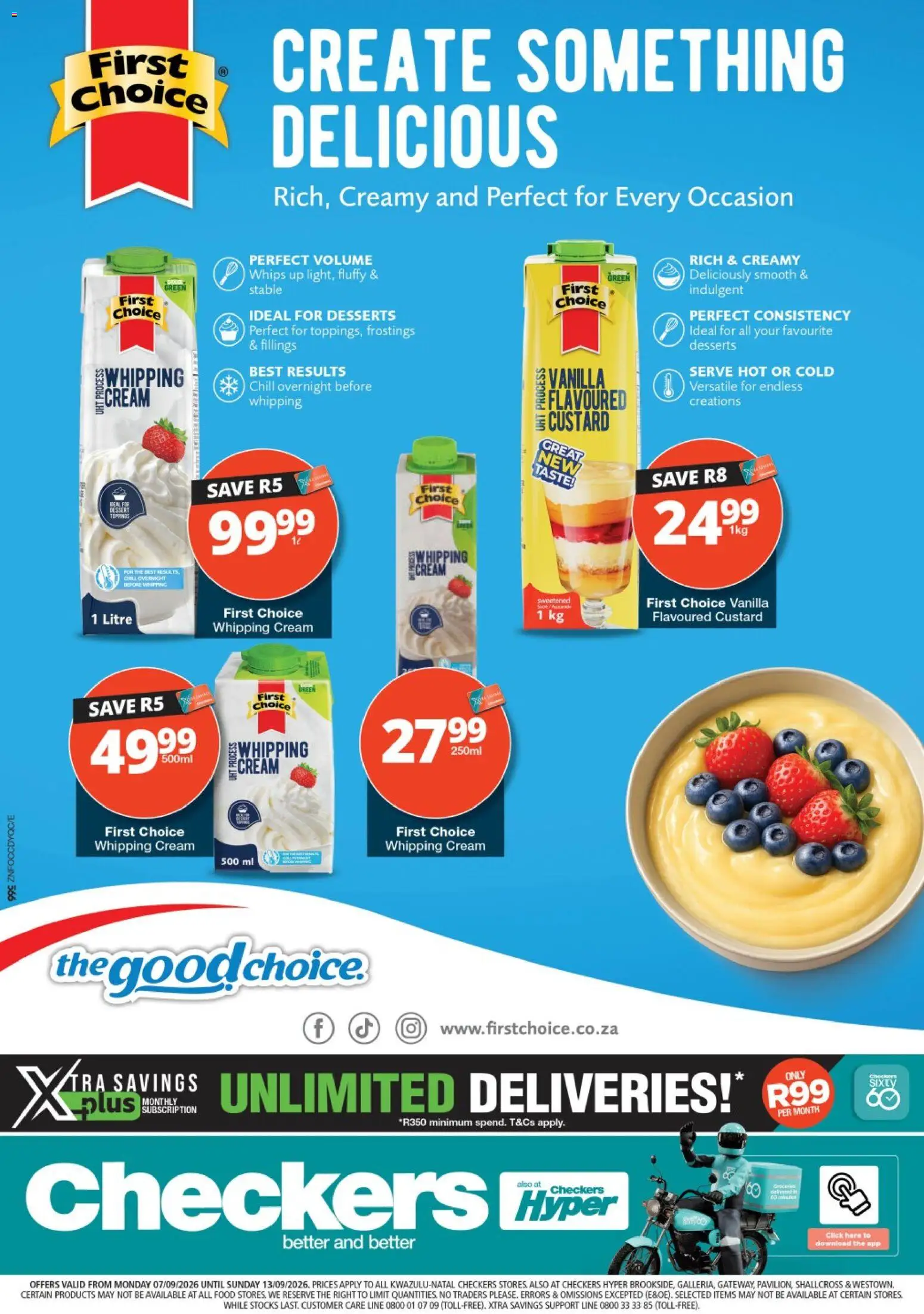 New Checkers catalogue – valid from 07/09/2026 | Page: 1 | Products: Custard, Vanilla, Dessert, Cream
