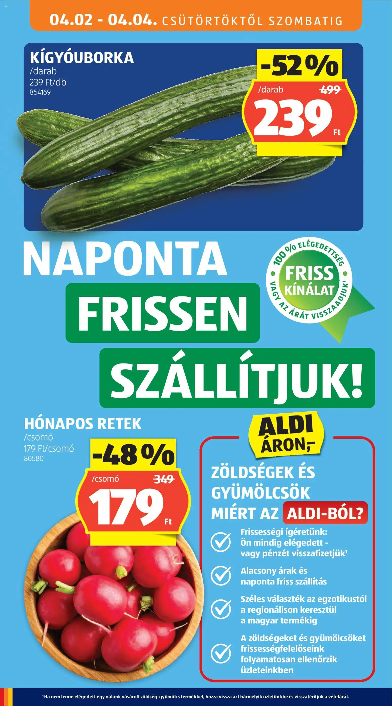 Aldi akciós ujság - amely érvényes a következő dátumtól: 2026.04.02. | Oldal: 12 | Termékek: Kígyóuborka, Retek