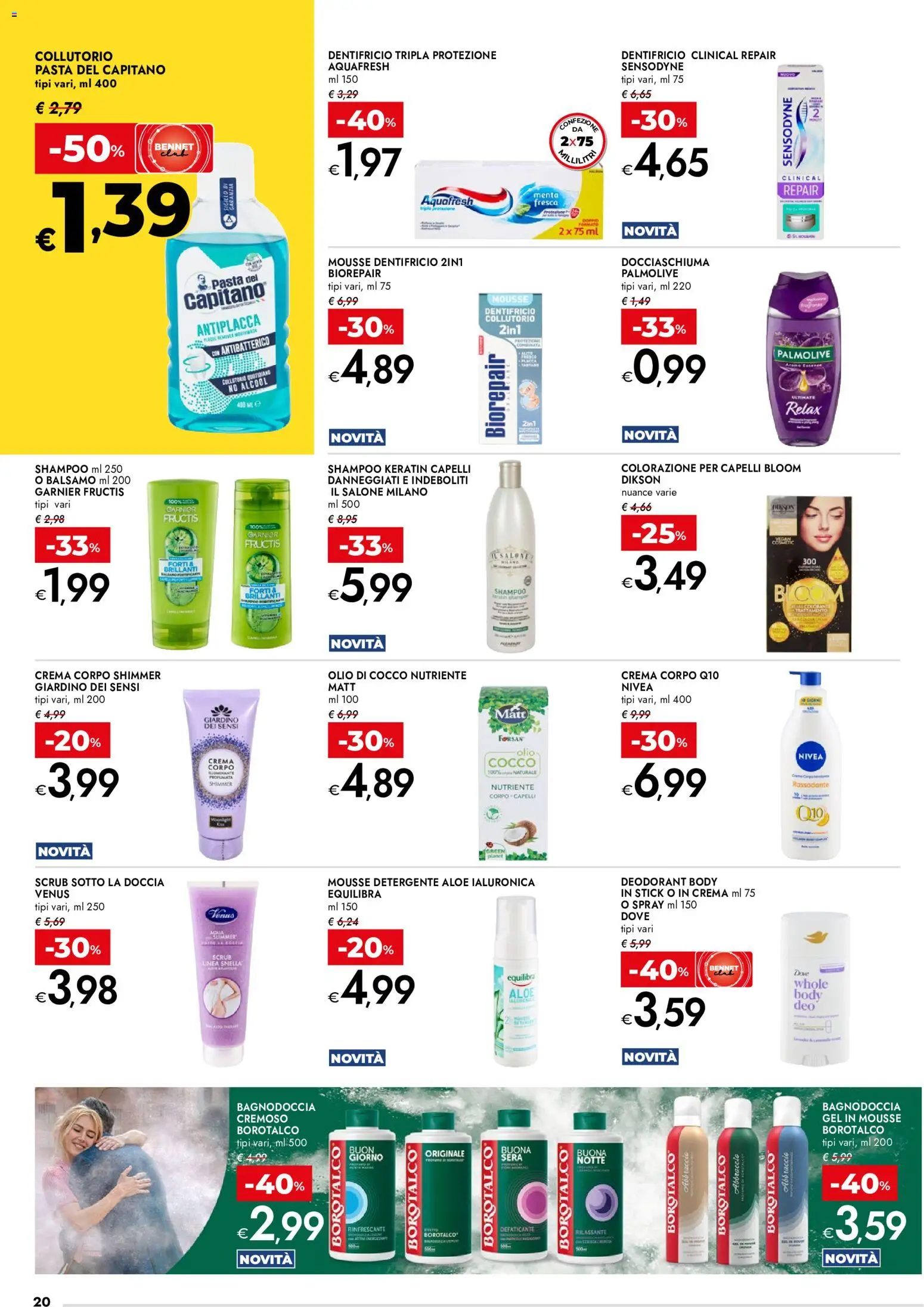 Volantino bennet del 27/08/2026 | Pagina: 20 | Prodotti: Crema, Cocco, Menta, Doccia