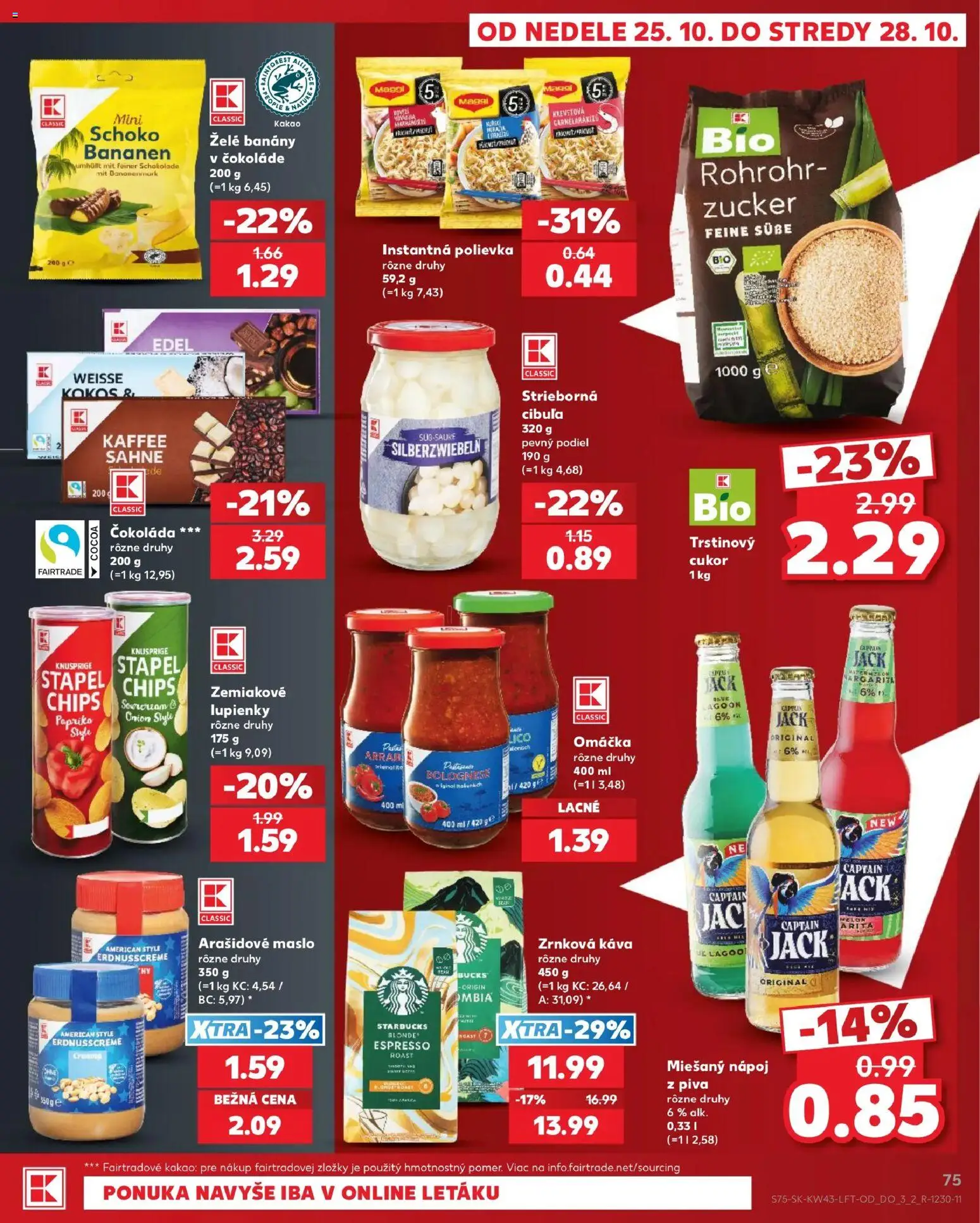 Nové Kaufland akcie – leták je platný od 22.10.2026 | Strana: 75 | Produkty: Banány v čokoláde, Banány, Zrnková káva, Kakao