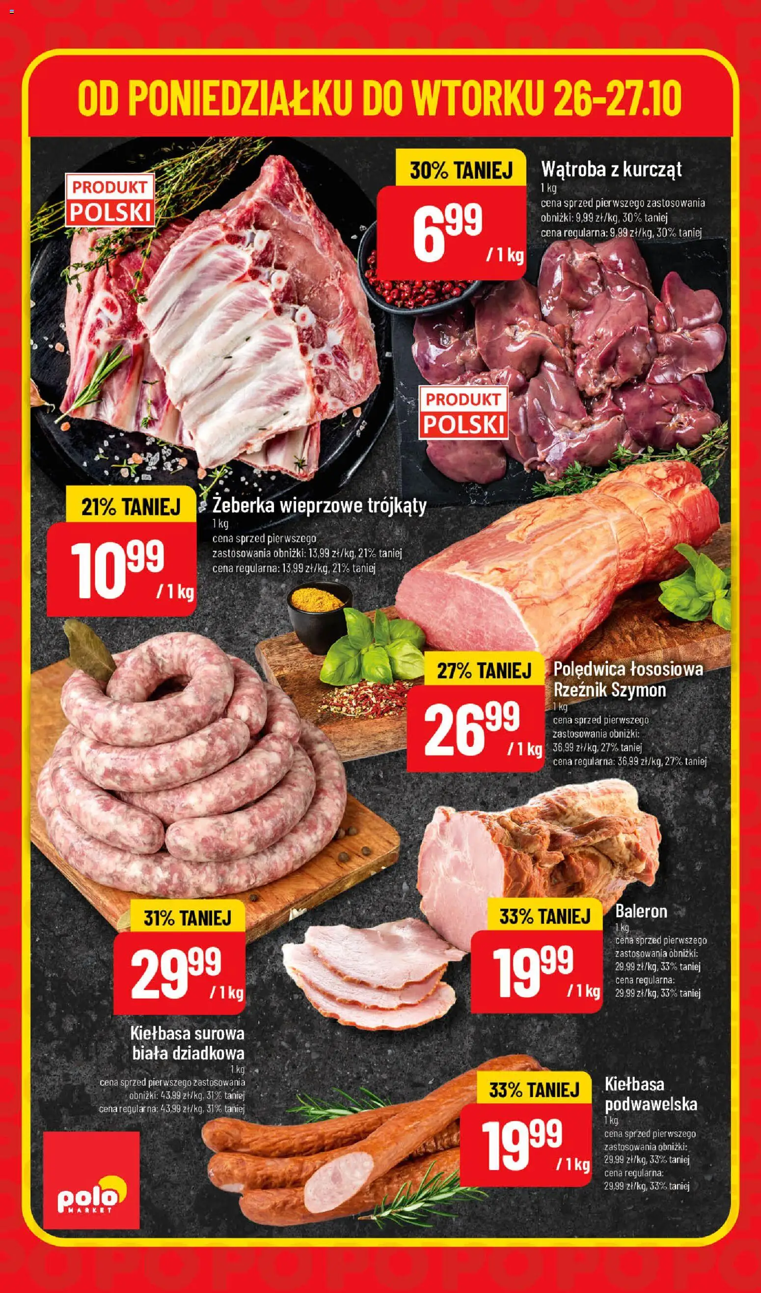 Nowa POLOmarket gazetka od jutra 26.10.2026 | Strona: 4 | Produkty: Kiełbasa, Żeberka, Żeberka wieprzowe