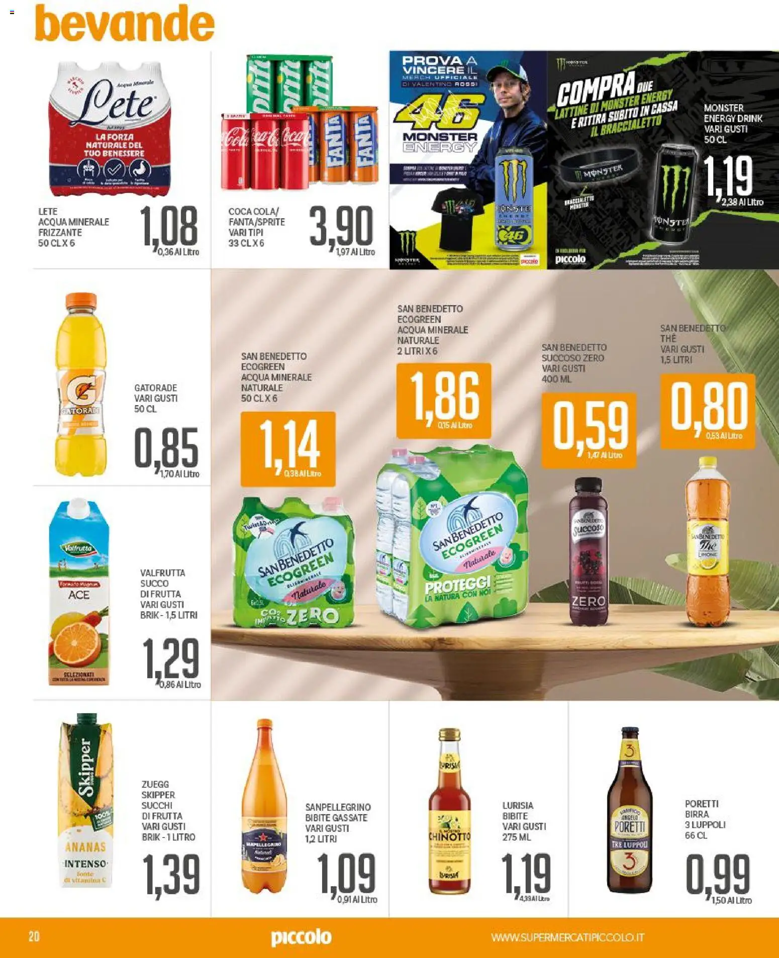 Volantino Piccolo del 31/08/2026 | Pagina: 20 | Prodotti: Birra, Chinotto, Ananas, Bibite