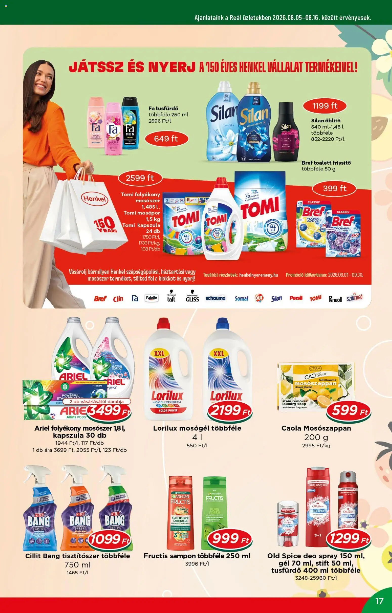 Reál akciós ujság - amely érvényes a következő dátumtól: 2026.08.05. | Oldal: 17 | Termékek: Ariel, Old spice, Mosógél, Mosószer