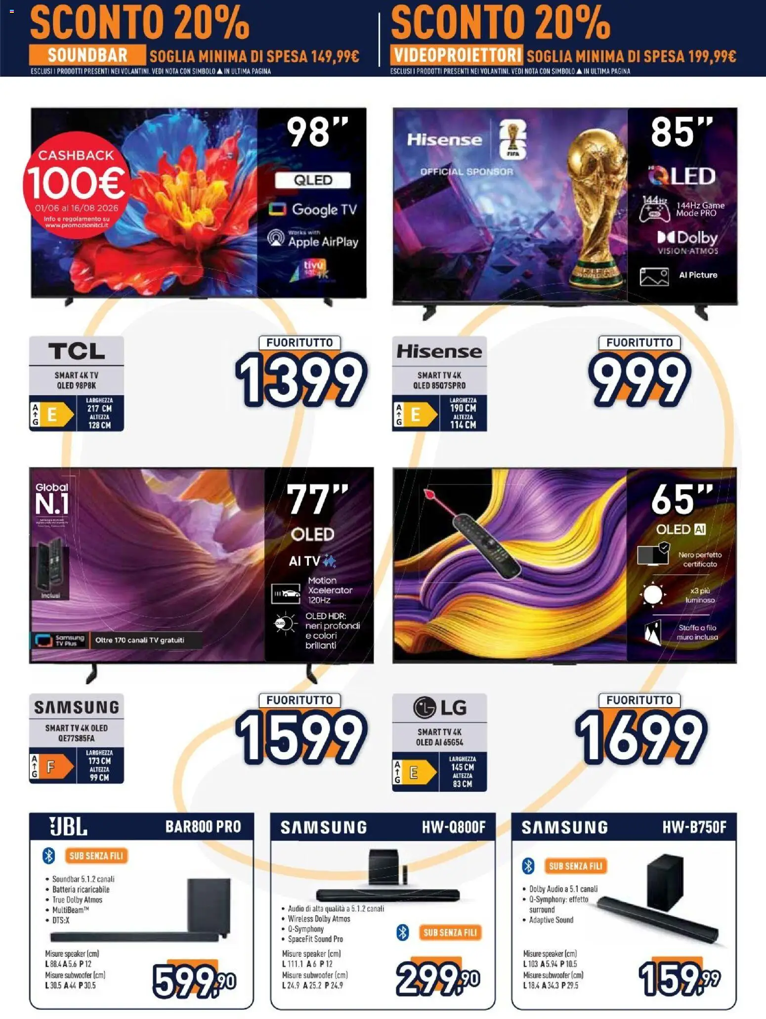 Volantino Unieuro del 10/08/2026 | Pagina: 2 | Prodotti: Soundbar, TV, Speaker, Samsung