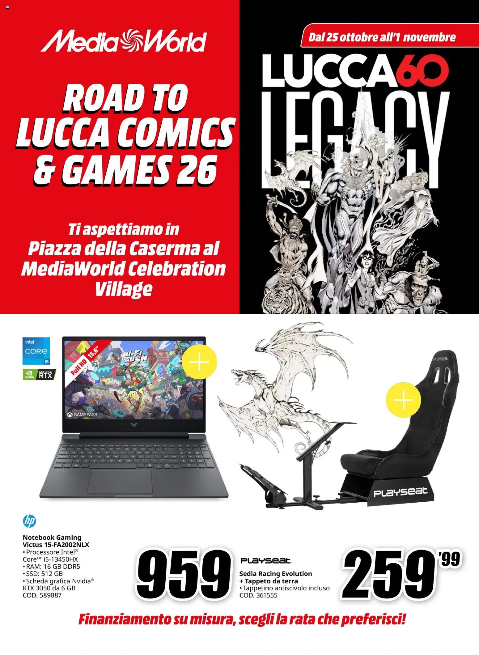 Volantino Media World del 25/10/2026 | Pagina: 1 | Prodotti: Notebook, Sedia, Tappeto, Terra