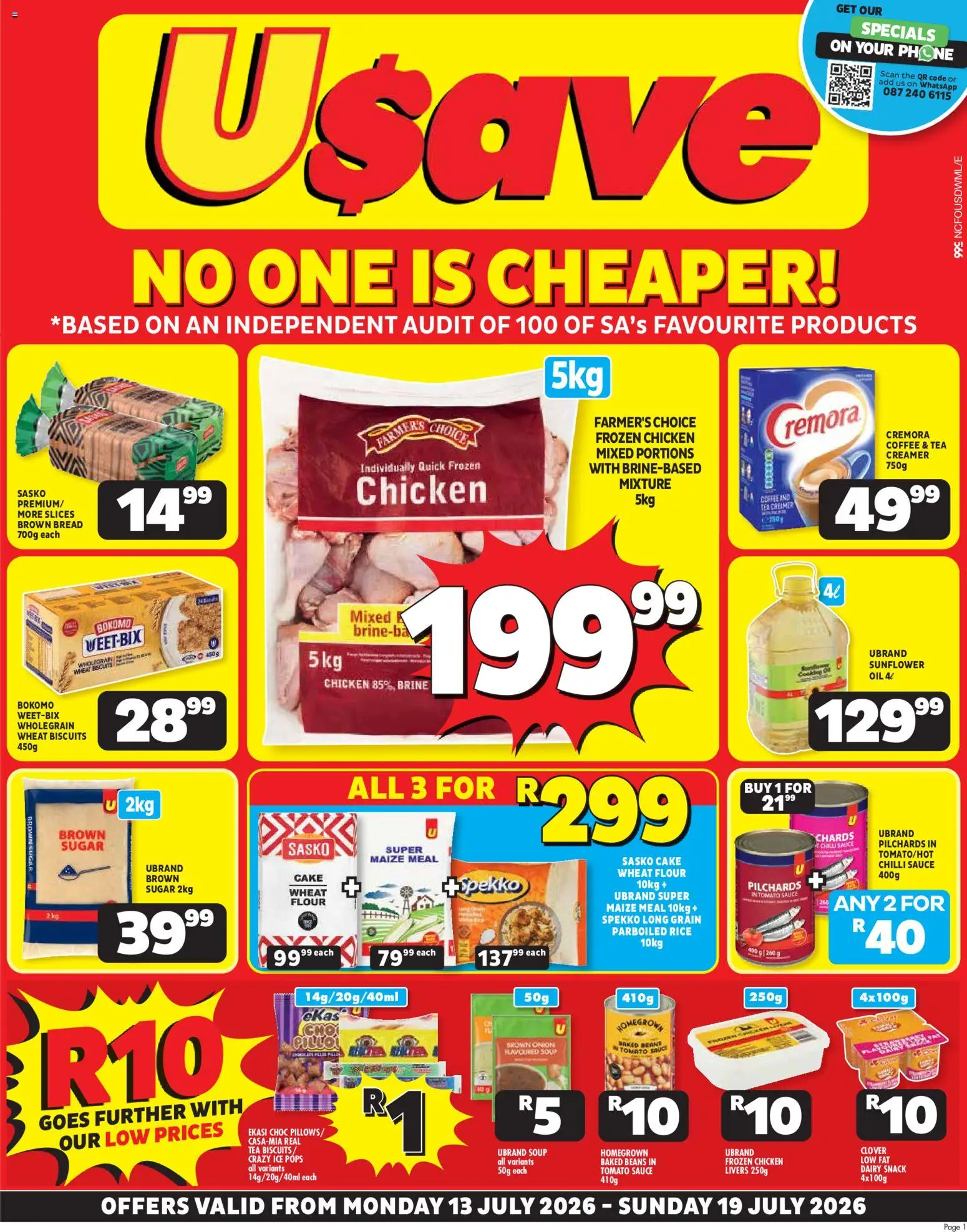 New Usave catalogue – valid from 13/07/2026 | Page: 1 | Products: Bread, Coffee, Rice, Sauce