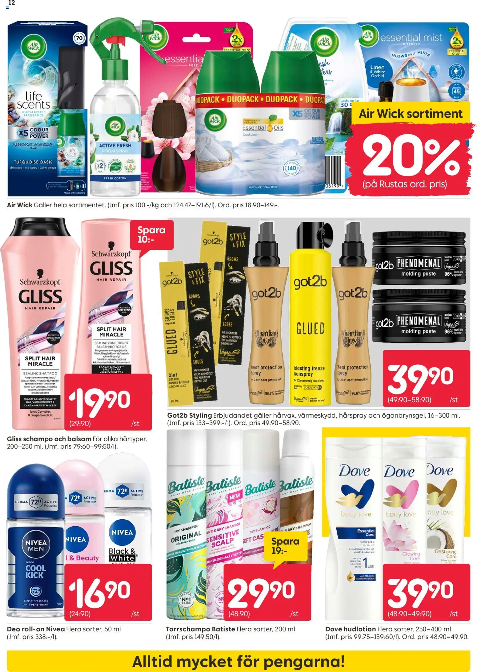 Rusta reklamblad aktuell från 01.06.2026 | Sida: 12 | Produkter: Schampo, Body milk, Antiperspirant, Galler