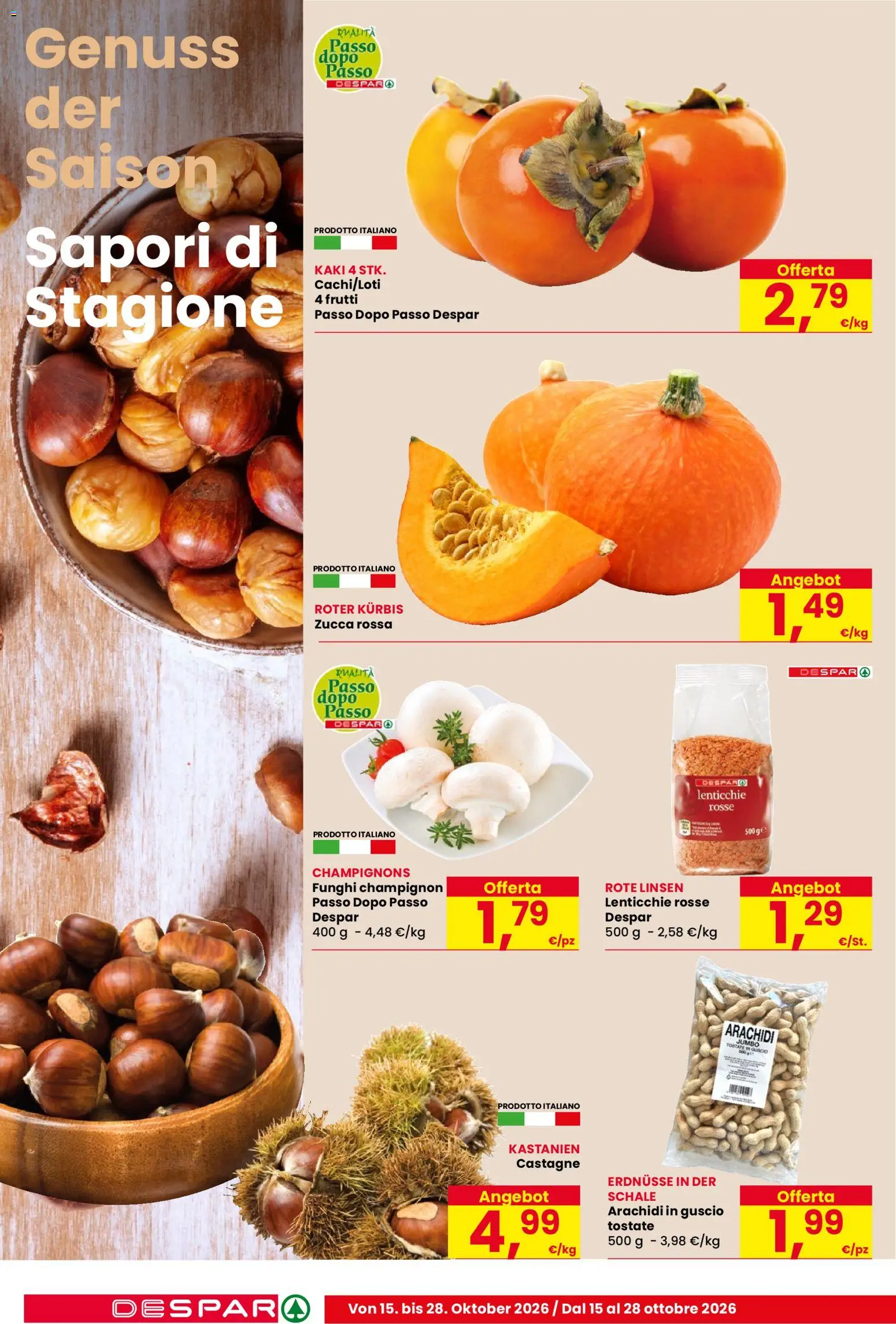 Volantino Despar del 15/10/2026 | Pagina: 4 | Prodotti: Lenticchie, Funghi, Zucca, Arachidi