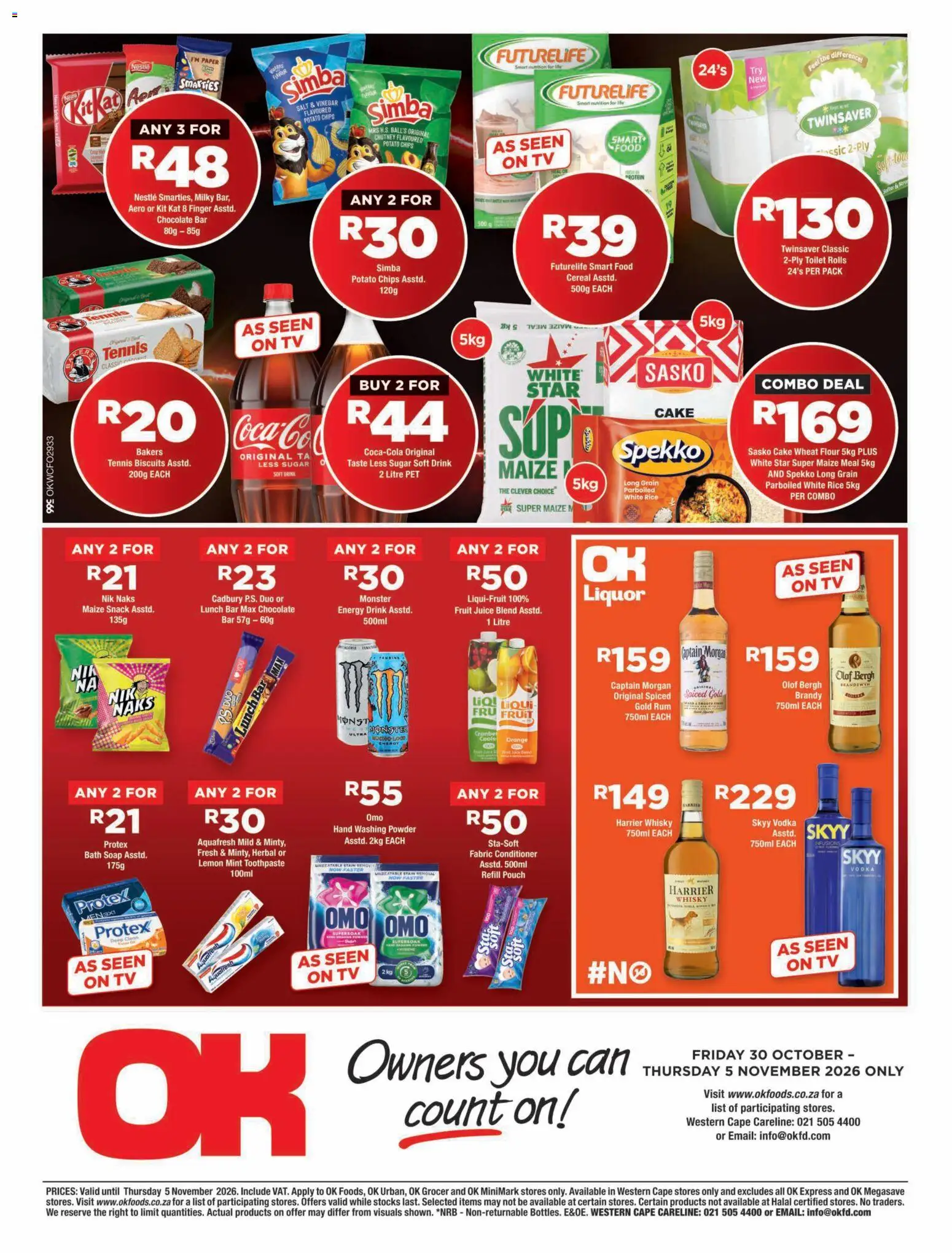 New OK Foods catalogue – valid from 30/10/2026 | Page: 2 | Products: Biscuits, Chocolate, Fruit, Washing powder