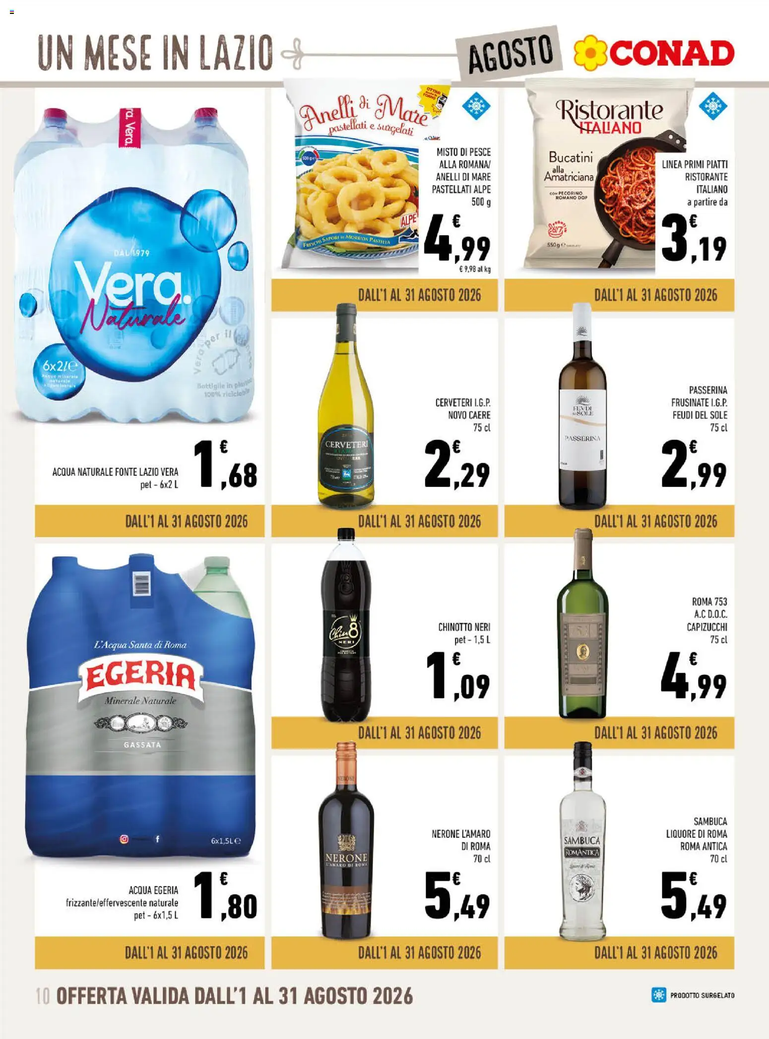 Volantino Conad del 01/08/2026 | Pagina: 10 | Prodotti: Pesce, Chinotto, Pasta, Acqua naturale