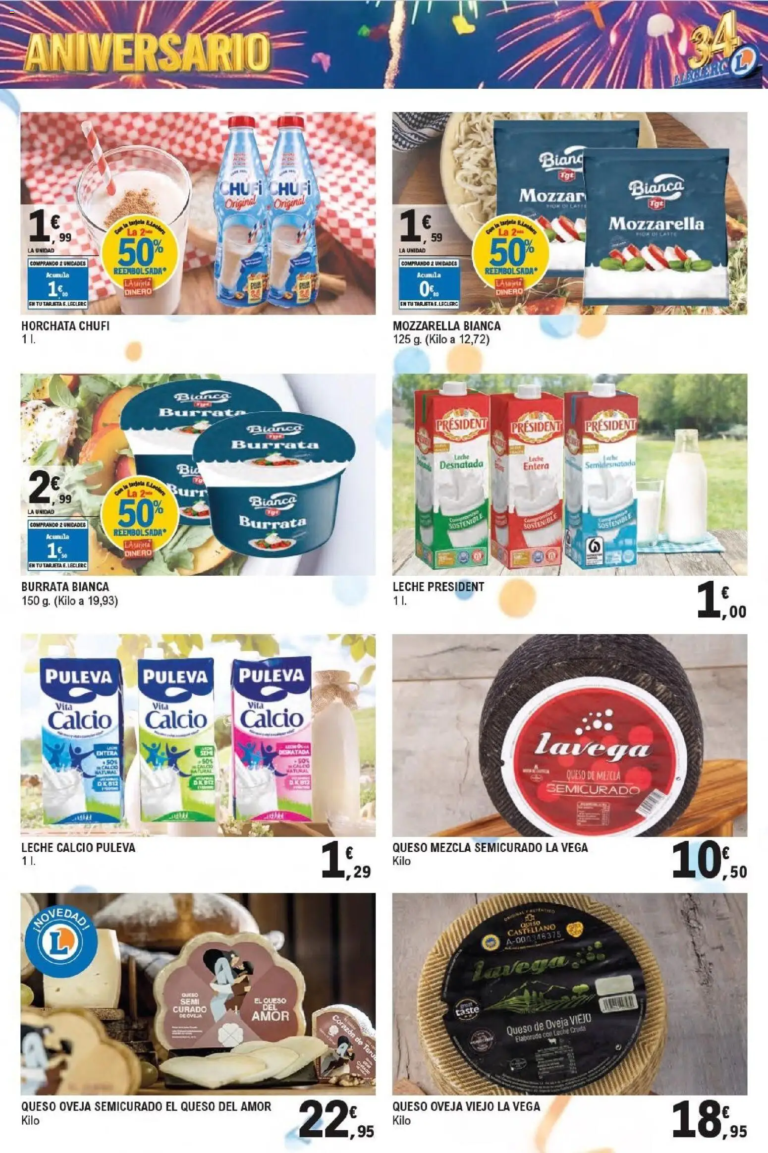 E.Leclerc Aniversario │ válido desde el 13/07/2026 | Página: 25 | Productos: Leche entera, Queso de oveja, Leche, Queso