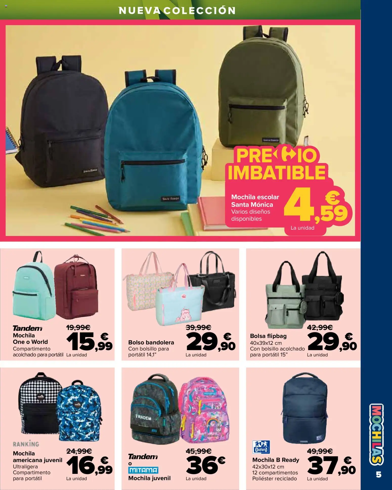 Carrefour Vuelta al cole │ válido desde el 18/08/2026 | Página: 5 | Productos: Bolso bandolera, Bolso, Mochila, Bolsa
