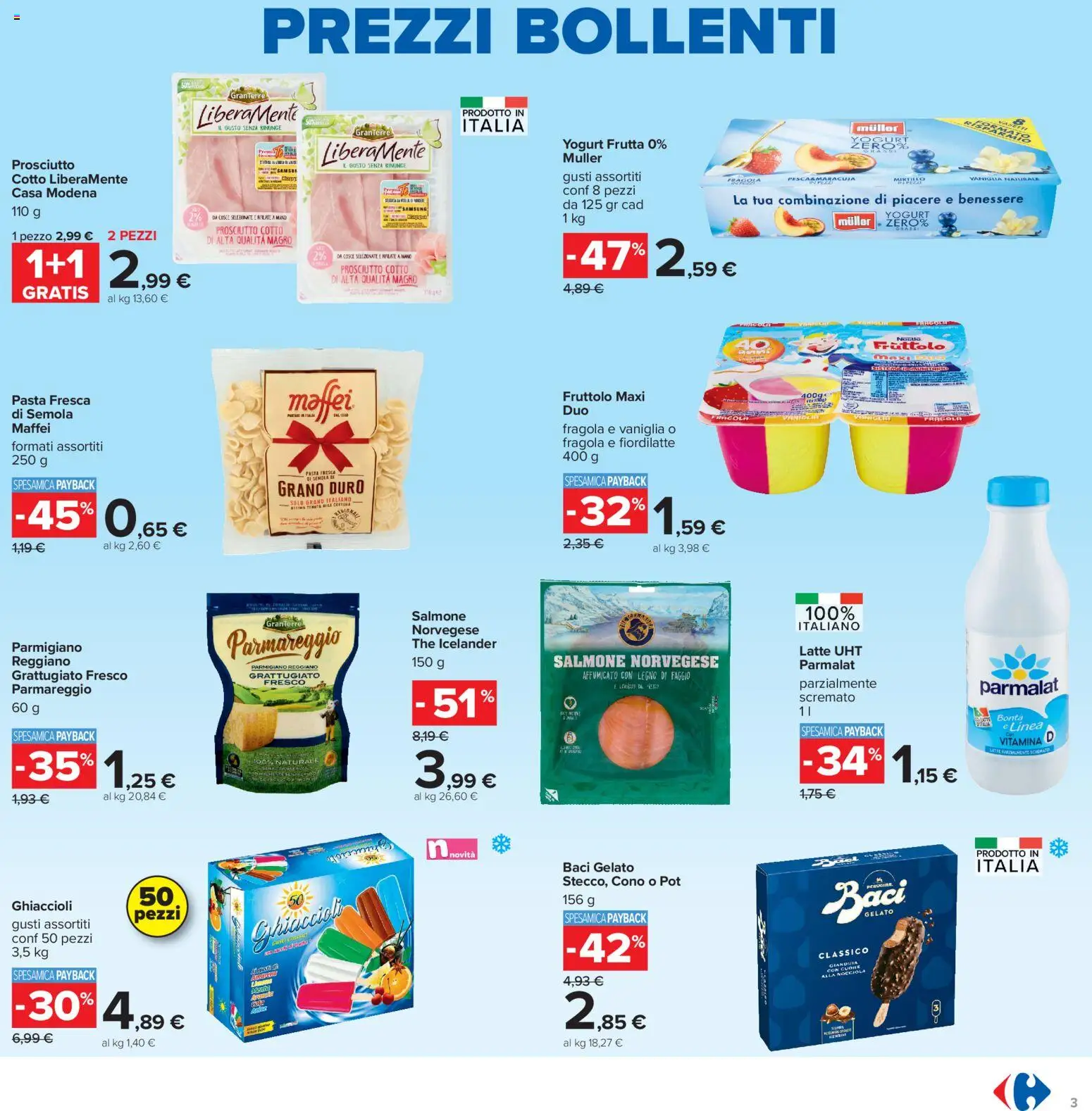 Volantino Carrefour del 06/08/2026 | Pagina: 3 | Prodotti: Yogurt, Gelato, Frutta, Latte