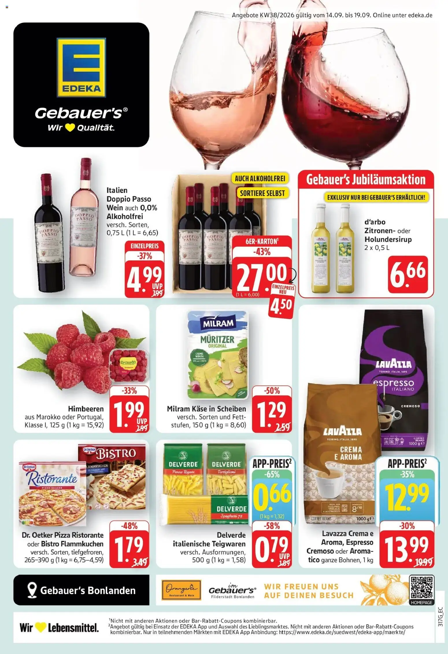 Edeka Prospekt Filderstadt-Bonlanden (ab 14.09.2026) » Angebote Online | Seite: 1 | Produkte: Ristorante, Spaghetti, Pizza, Wein