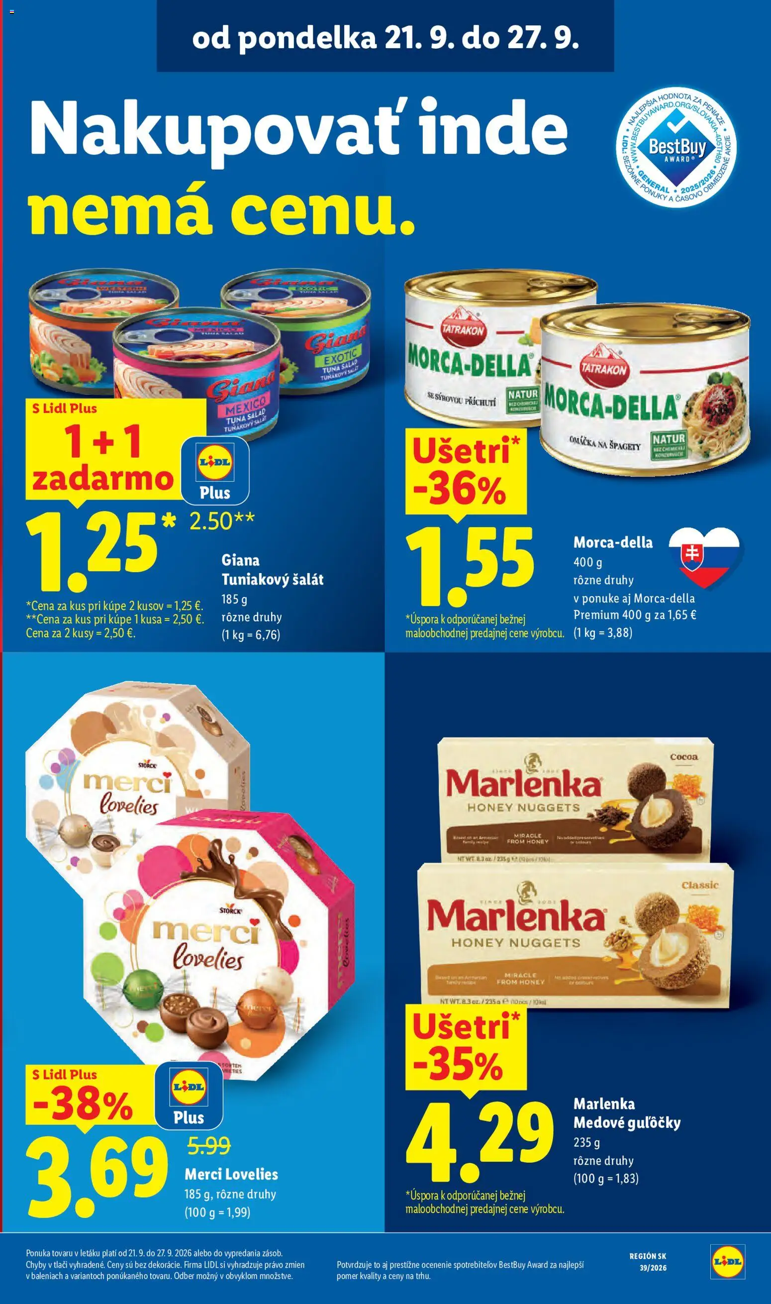Nové Lidl akcie – leták je platný od 21.09.2026 | Strana: 25 | Produkty: Merci, Marlenka, Šalát, Tuniakový šalát