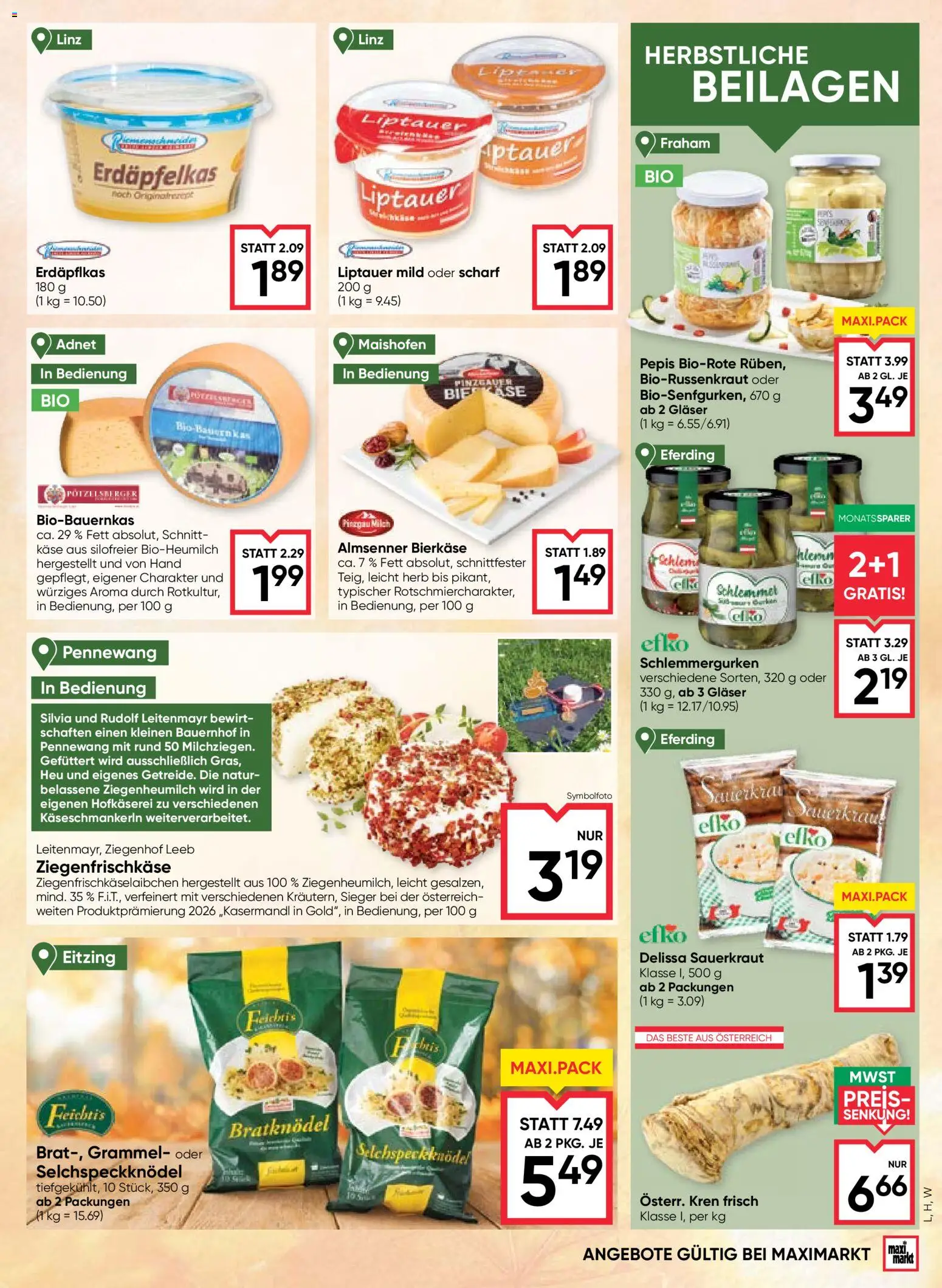 Maximarkt Flugblatt gültig ab 01.10.2026 | Seite: 5 | Produkte: Sauerkraut, Milch, Käse