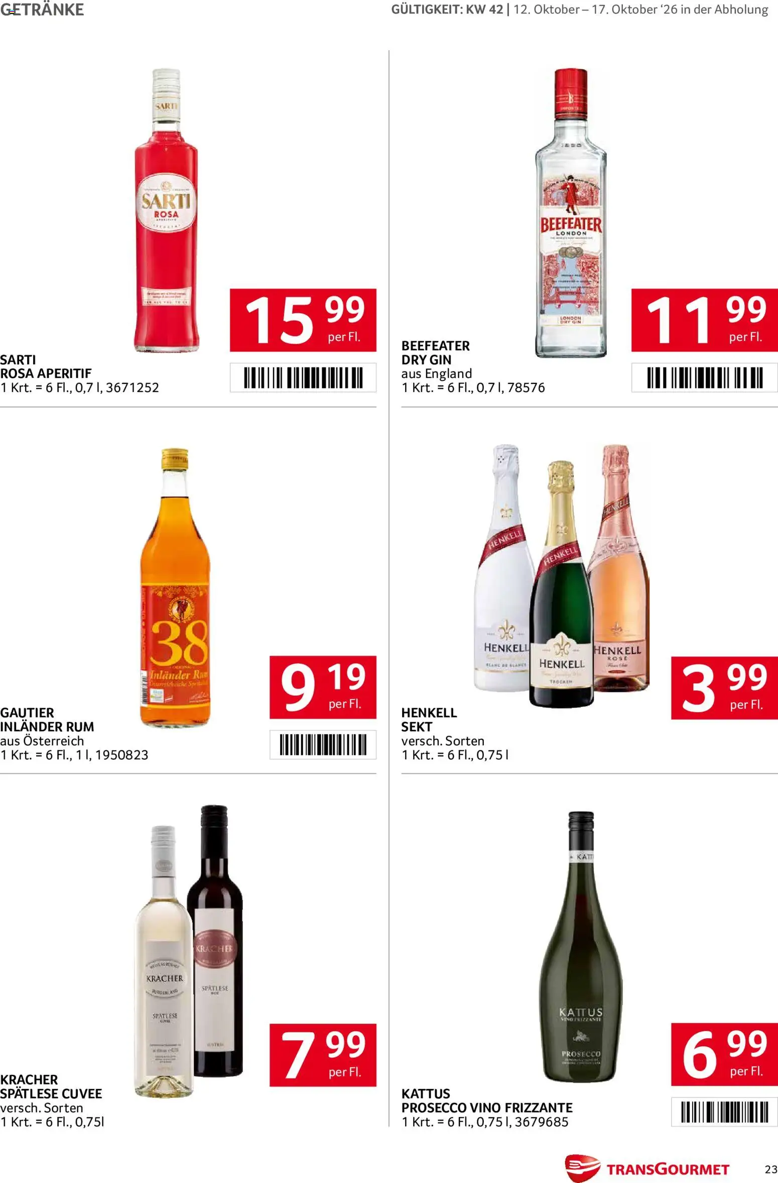 Transgourmet Broschüre gültig ab 11.10.2026 | Seite: 22 | Produkte: Gin, Getränke, Prosecco