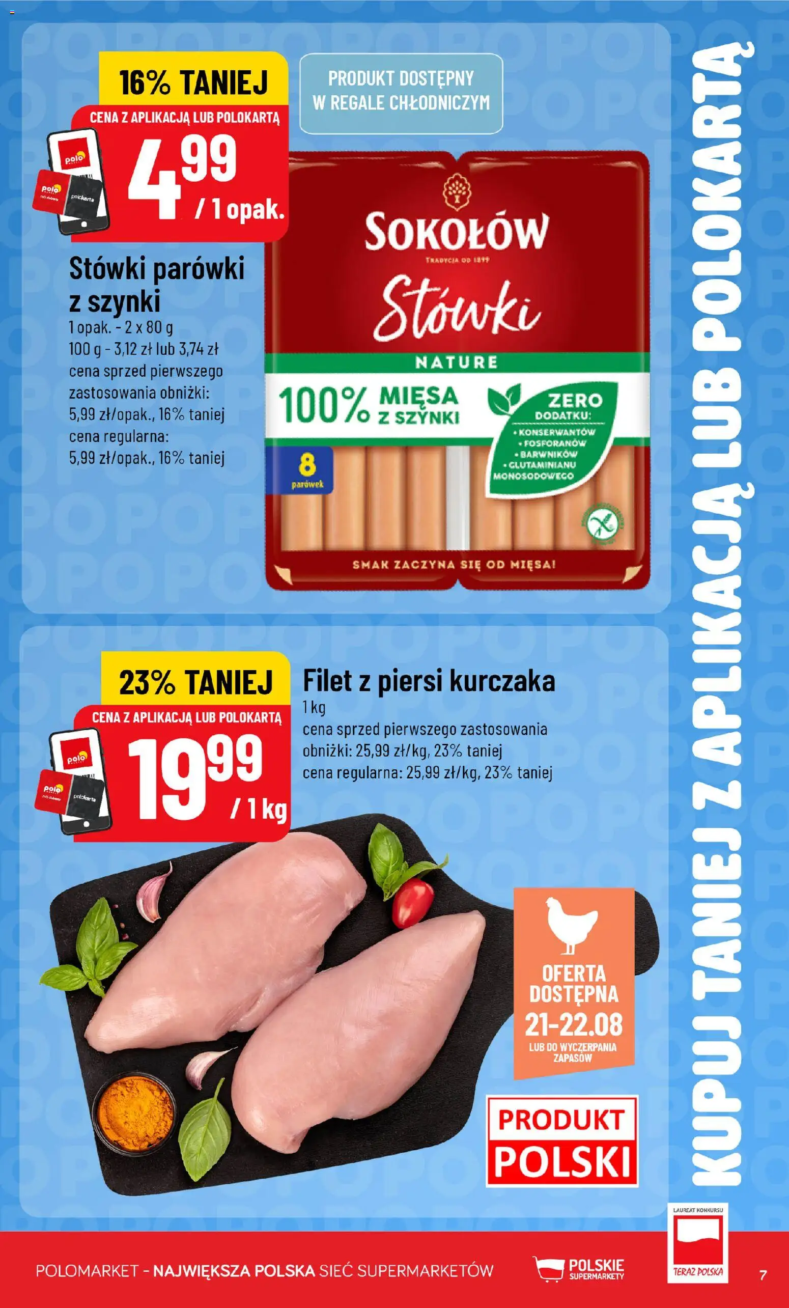 Nowa POLOmarket gazetka od jutra 19.08.2026 | Strona: 7 | Produkty: Piersi, Parówki, Filet, Filet z piersi kurczaka
