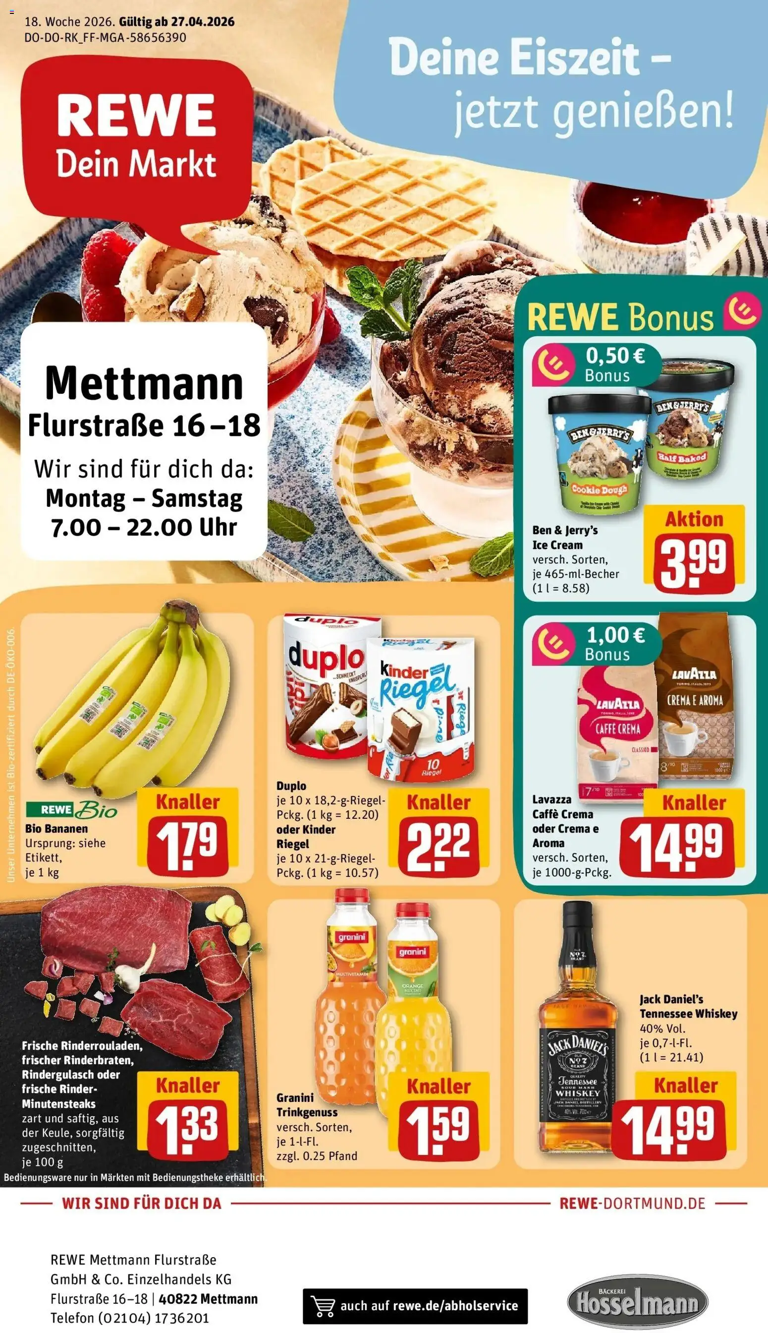 Rewe Prospekt Mettmann	 – gültig ab 27.04.2026 | Seite: 1 | Produkte: Lavazza, Bäckerei, Koffer, Telefon
