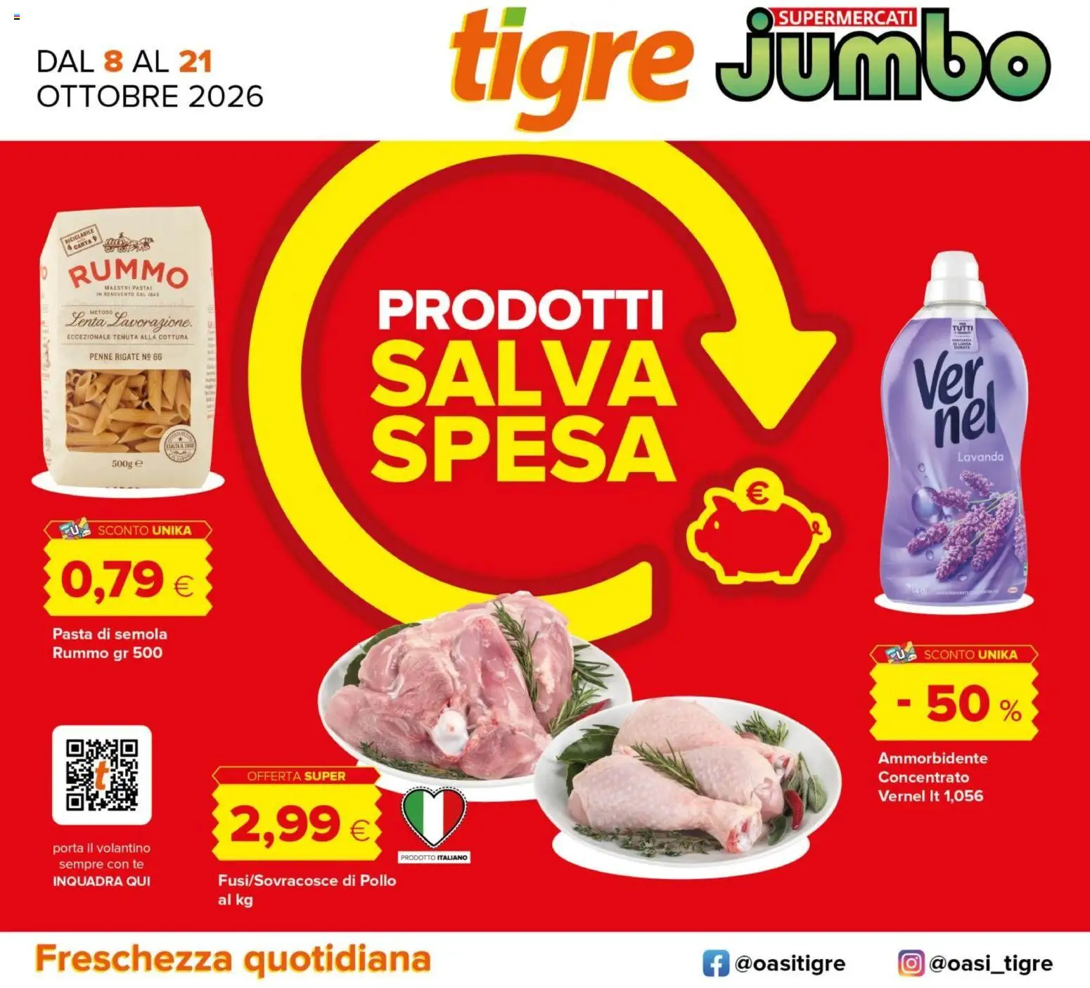 Volantino Tigre del 08/10/2026 | Pagina: 1 | Prodotti: Ammorbidente, Rummo, Pasta di semola, Pasta