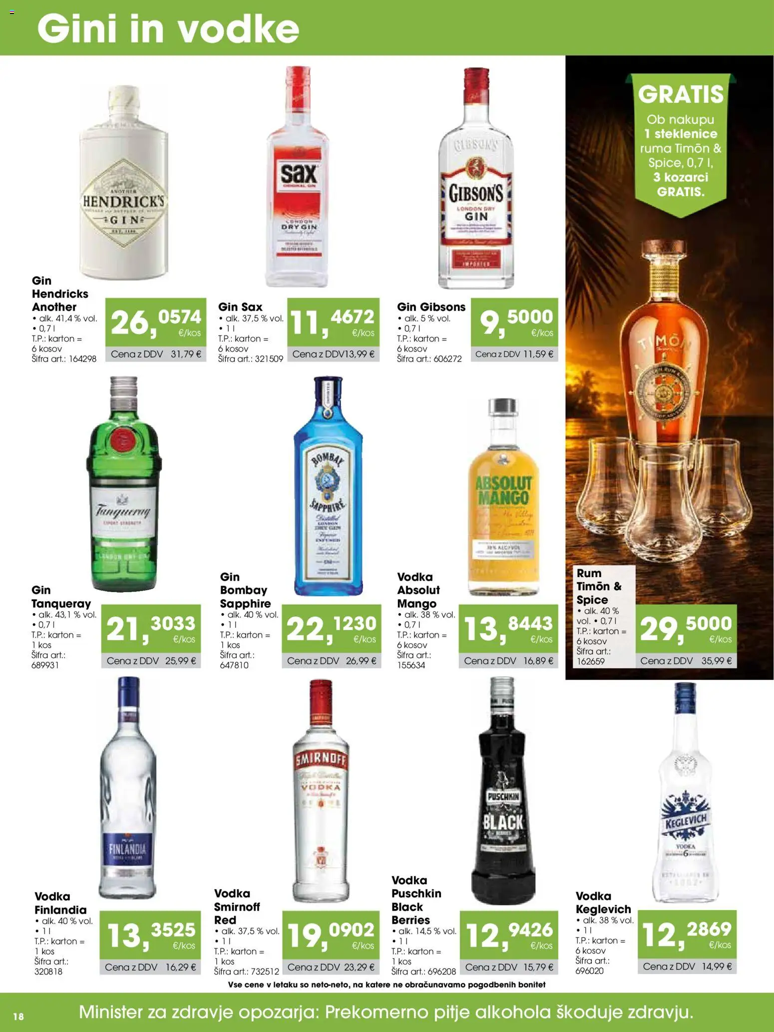 Novi Tuš katalog ponudbe – veljaven od 15.08.2026 | Stran: 18 | Izdelki: Kos, Finlandia vodka, Vodka, Mango