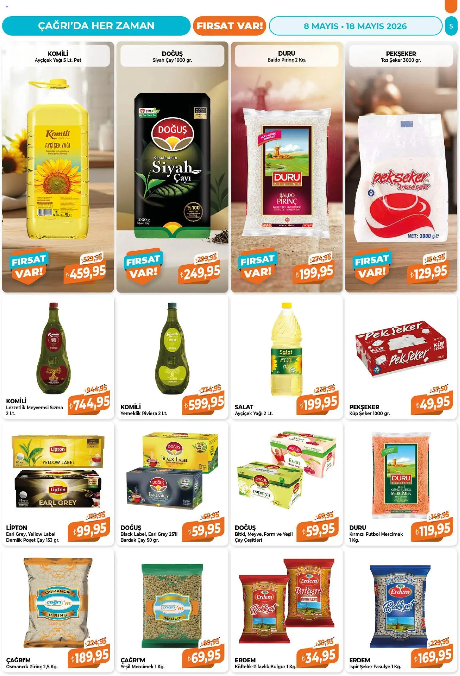 Çağrı Market Katalog - 08.05.2026 tarihinden itibaren geçerlidir | Sayfa: 5 | Ürünler: Fasulye, Ravioli, Demlik poşet çay, Zselatin