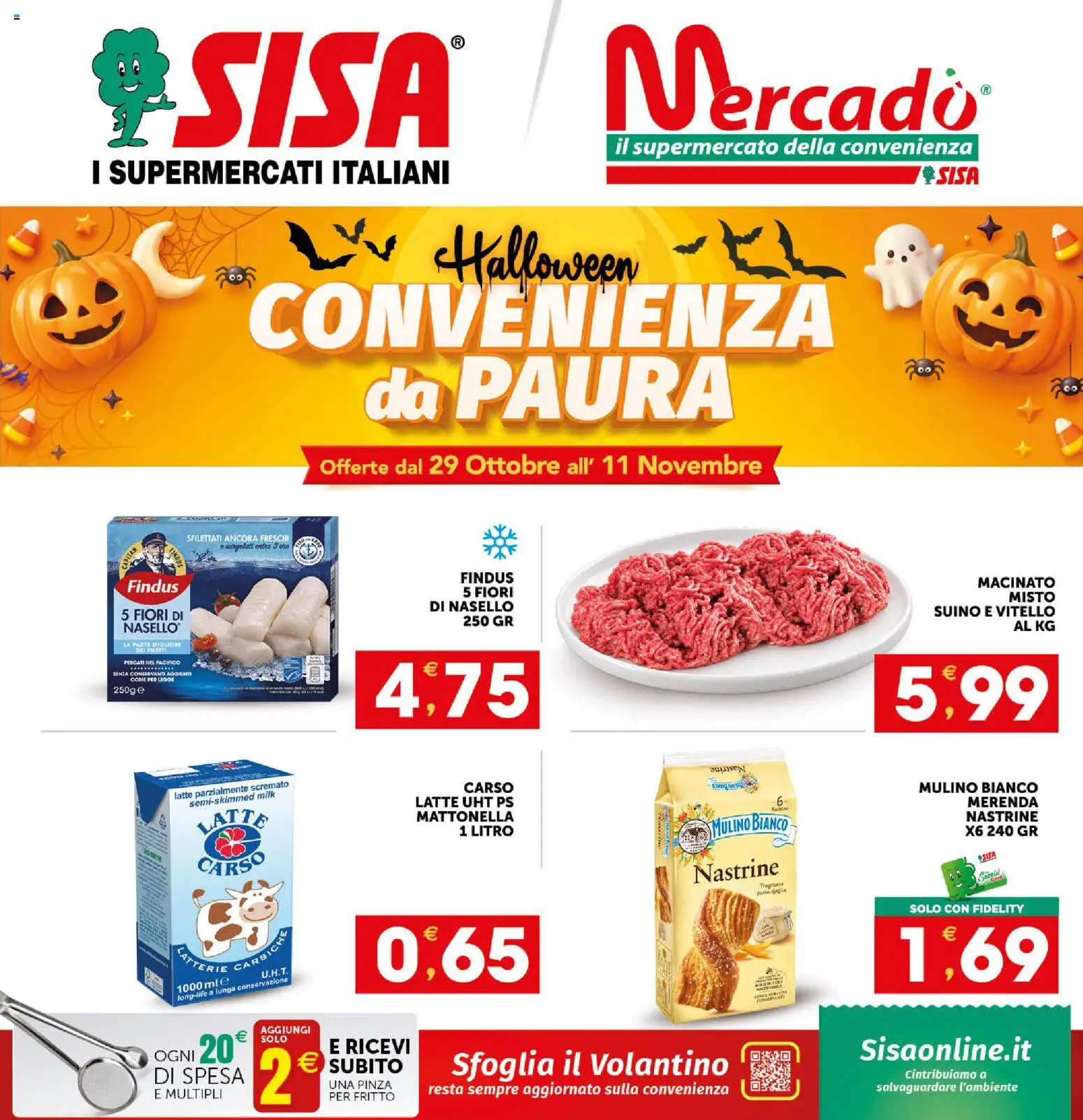 Volantino SISA del 29/10/2026 | Pagina: 1 | Prodotti: Suino, Latte, Vitello, Nasello